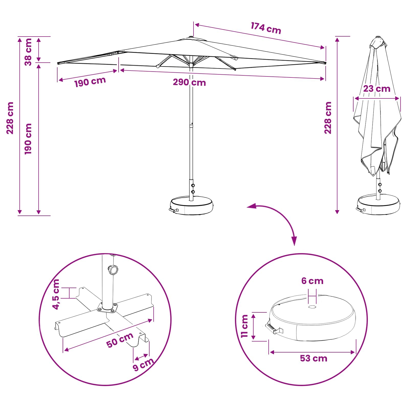 Garten-Sonnenschirm 200 x 300 cm Polyester Rechtwinklig