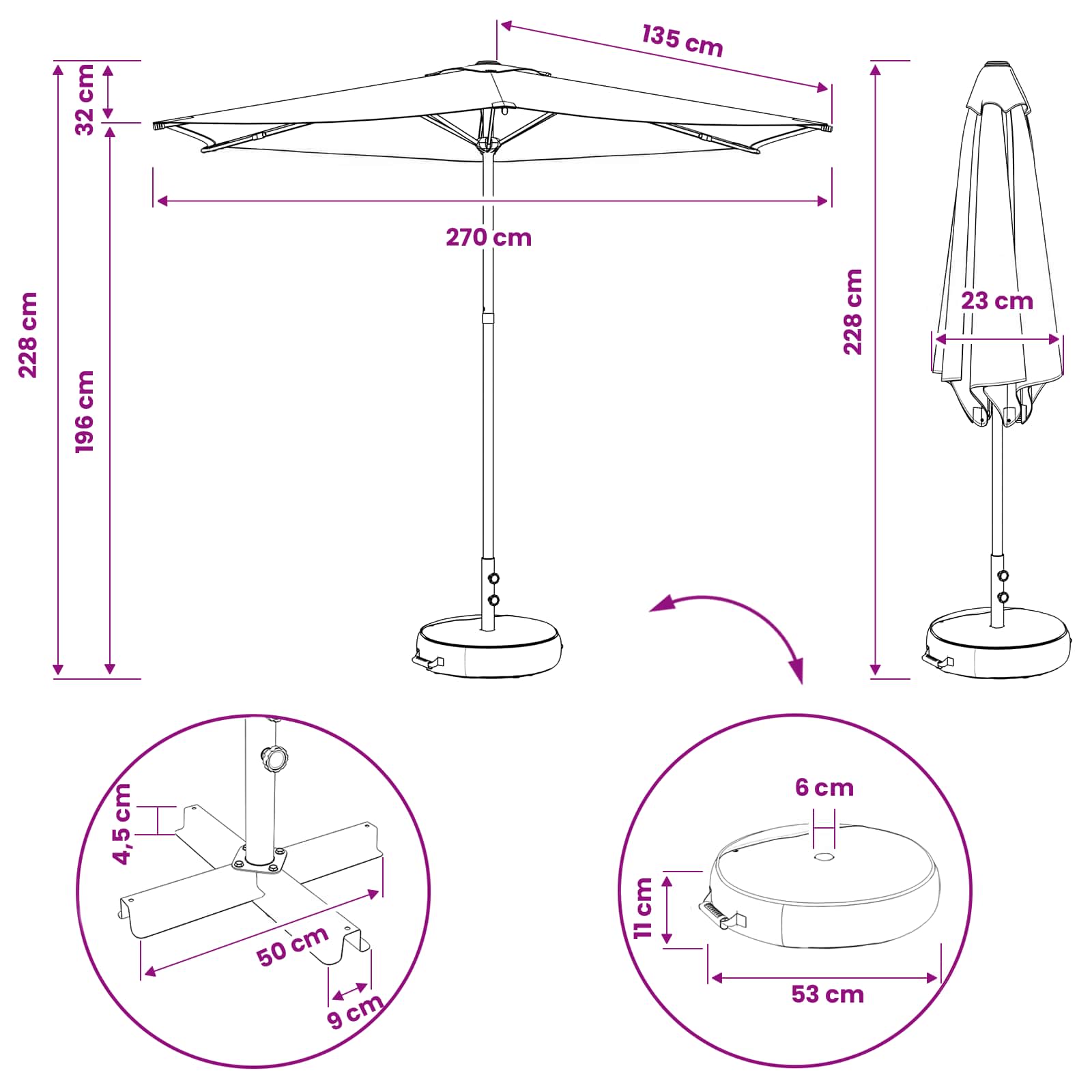 Garten-Sonnenschirm 270 x 270 cm Polyester Rechtwinklig Creme