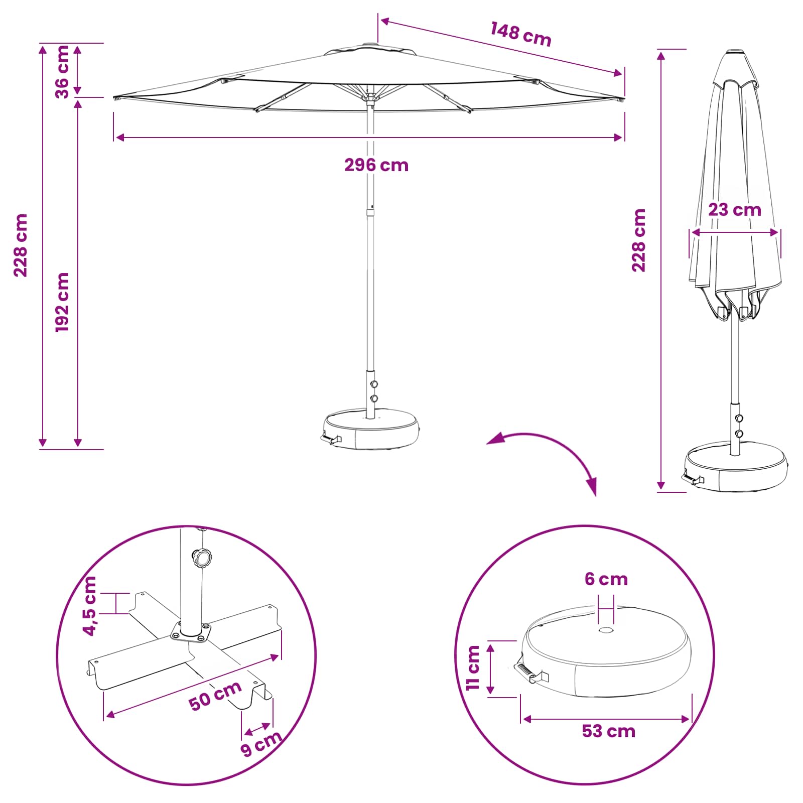 Garten-Sonnenschirm 300 x 300 cm Polyester Rechtwinklig Creme