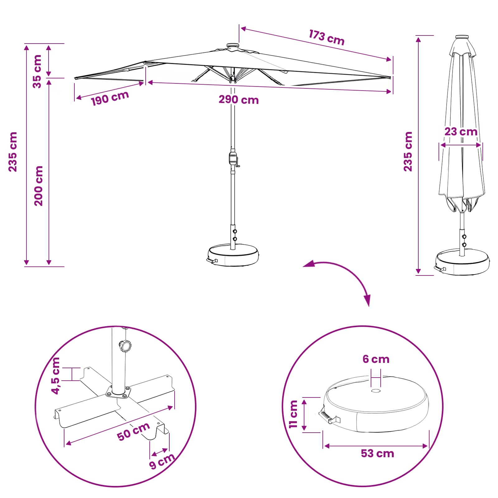 Garten Sonnenschirm mit LED-Lichtern 200 x 300 cm Polyester