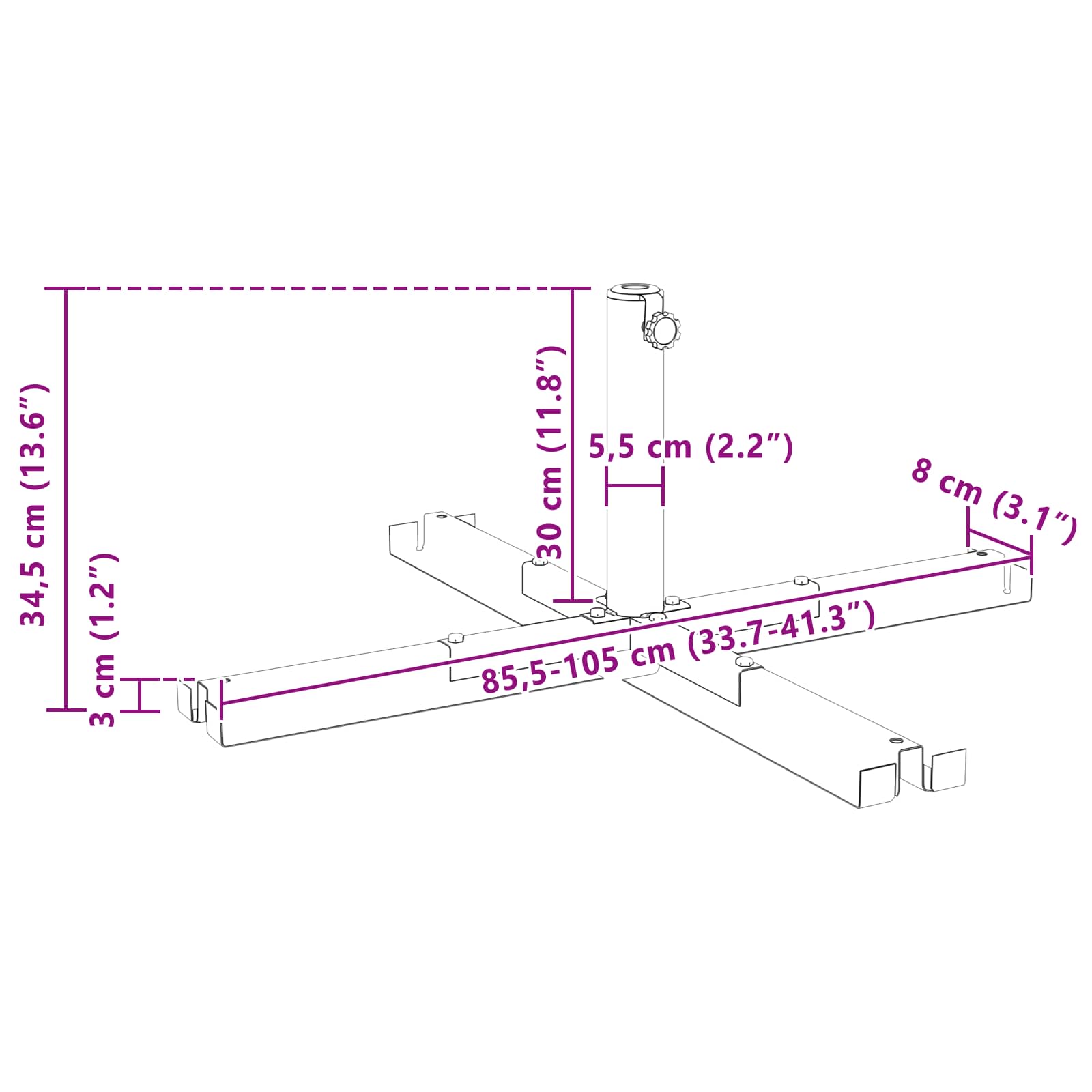 Parasolständer für 25–50 mm Stange Schwarz