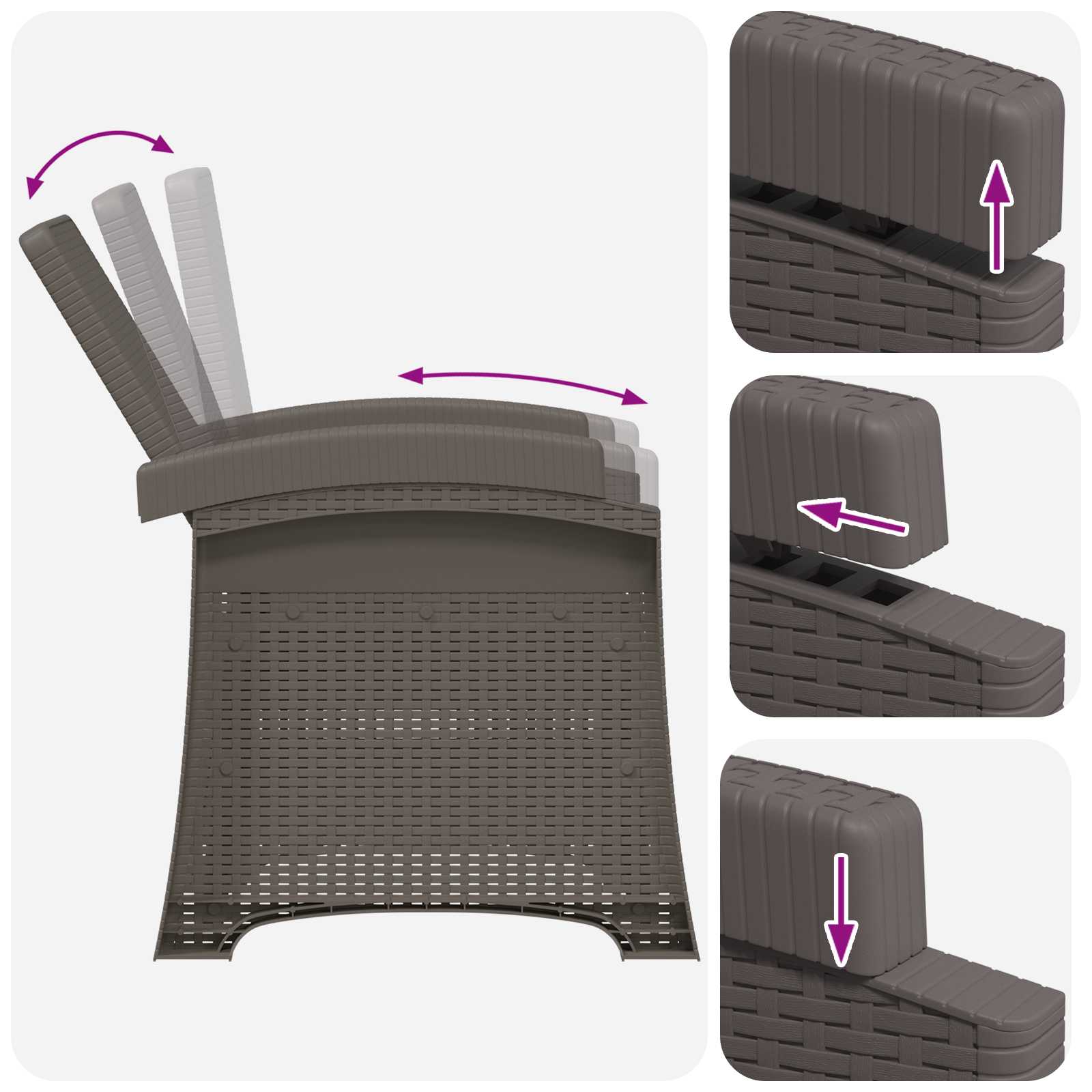 Liegesessel Garten Rattan-Optik Hellgrau und Anthrazit PP