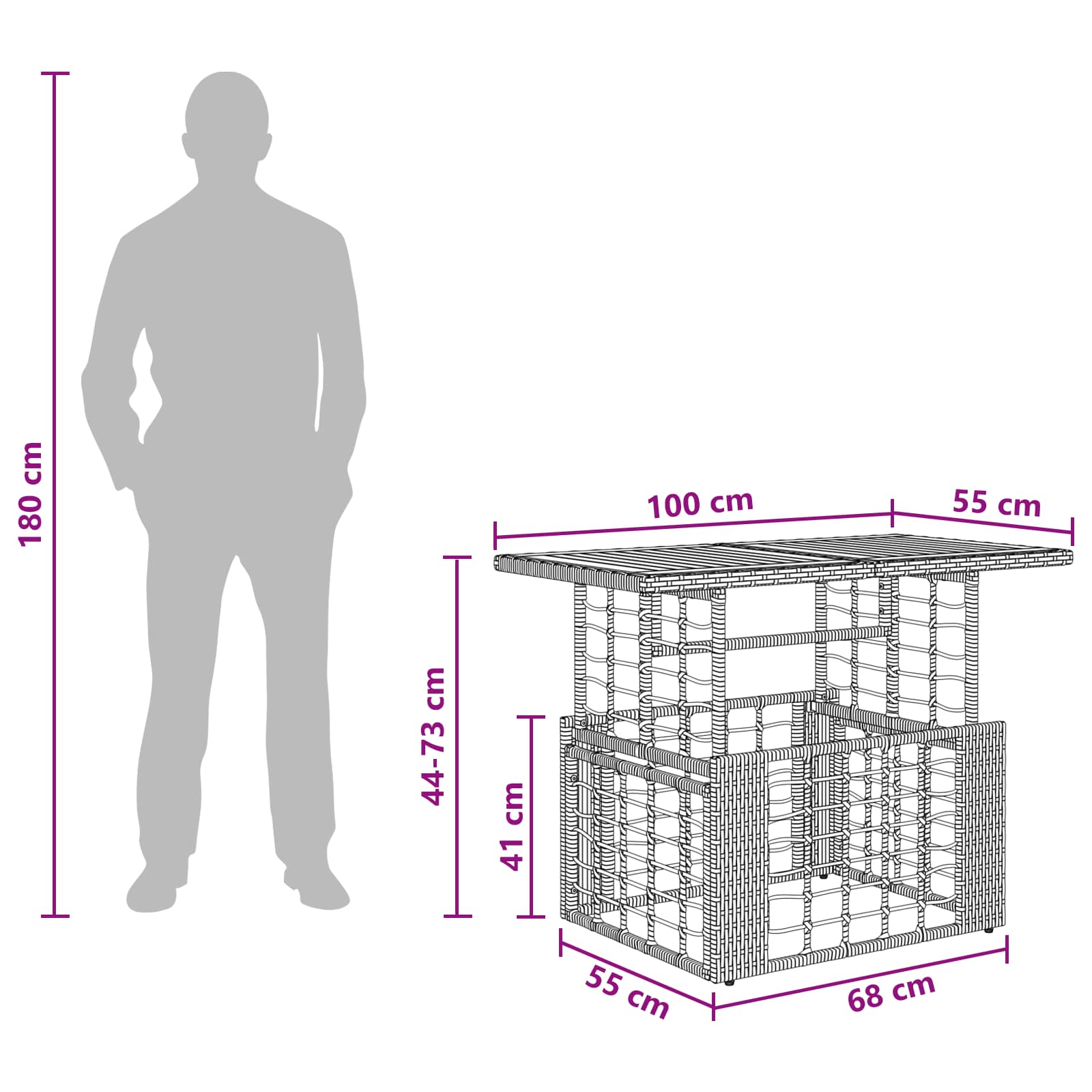 Gartentisch Natur 100 x 55 x 37 cm PE Rattan und Glas