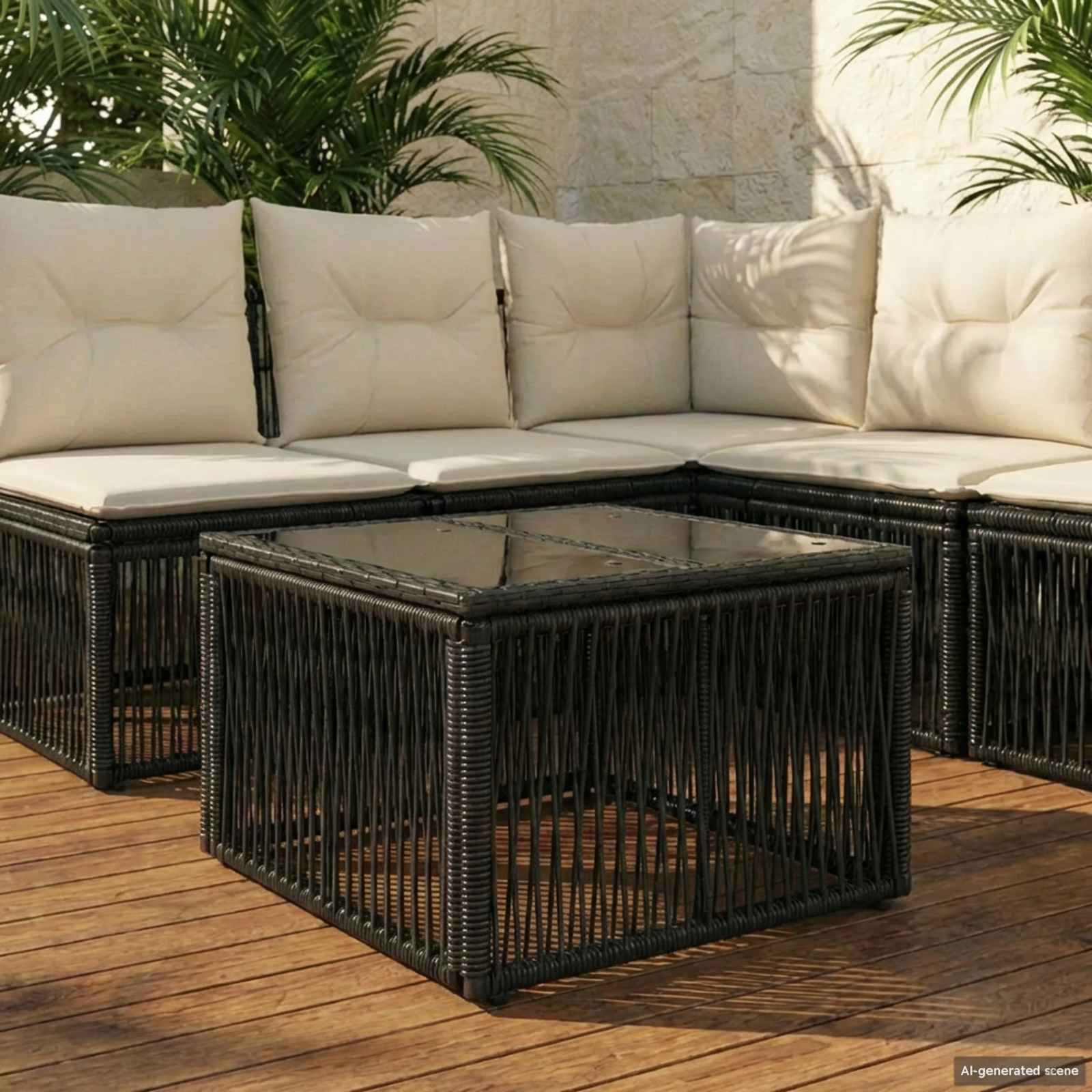 Gartentisch Schwarz 55 x 55 x 37 cm PE Rattan und Glas