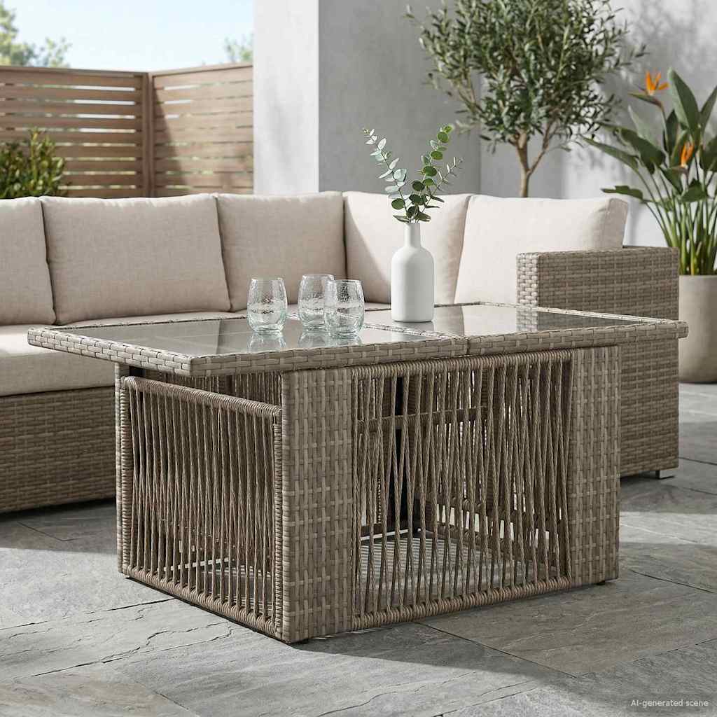 Gartentisch Grau 100 x 55 x 37 cm PE Rattan und Glas