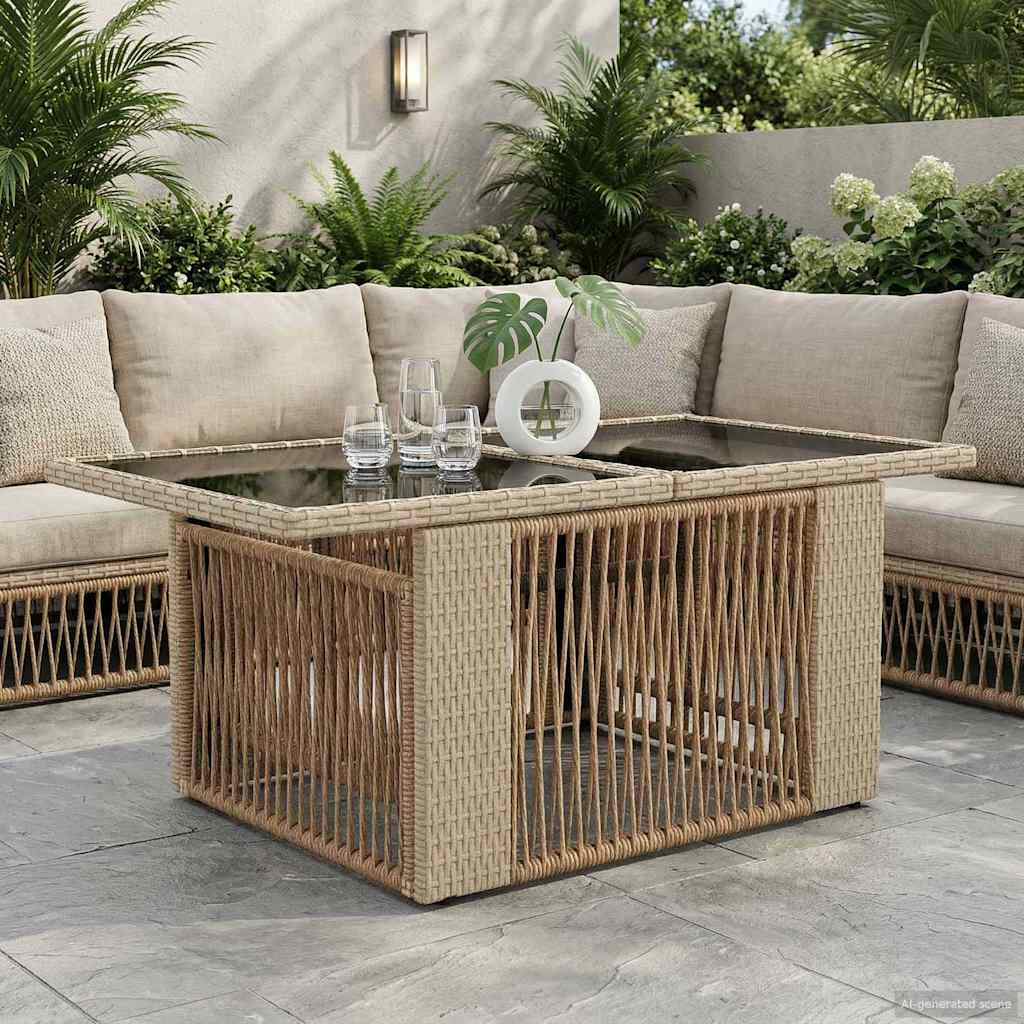 Gartentisch Beige 100 x 55 x 37 cm PE Rattan und Glas