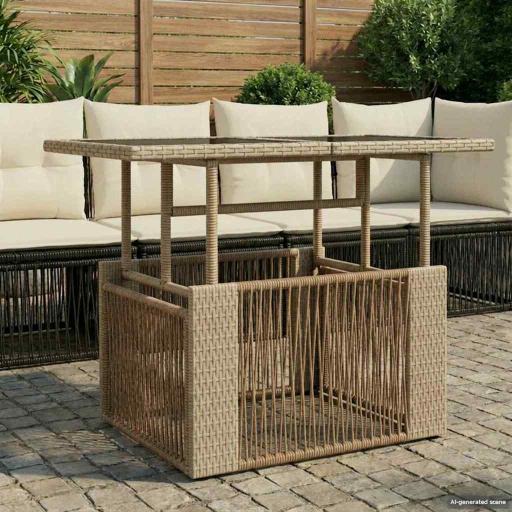 Gartentisch Beige 100 x 55 x 37 cm PE Rattan und Glas