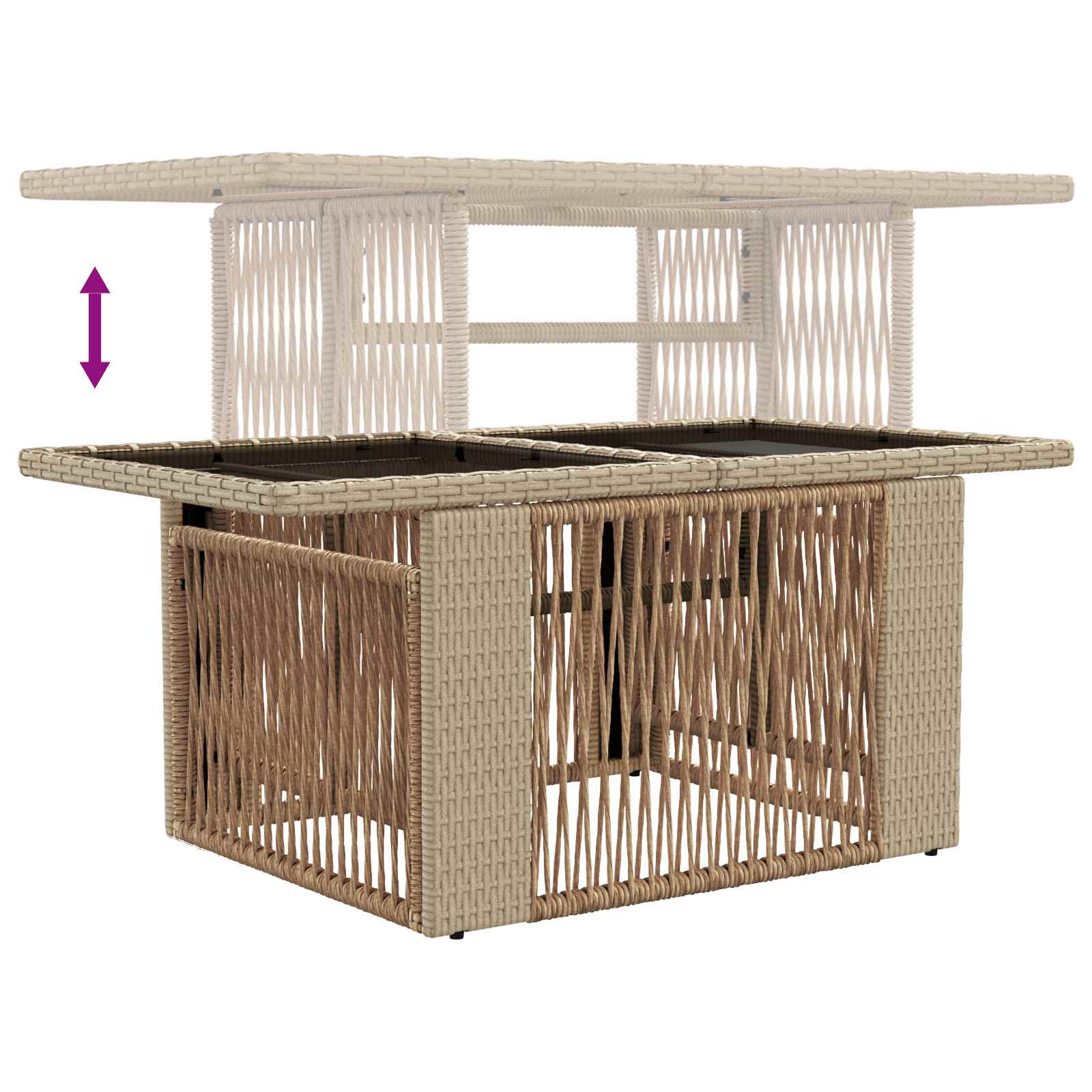 Gartentisch Beige 100 x 55 x 37 cm PE Rattan und Glas