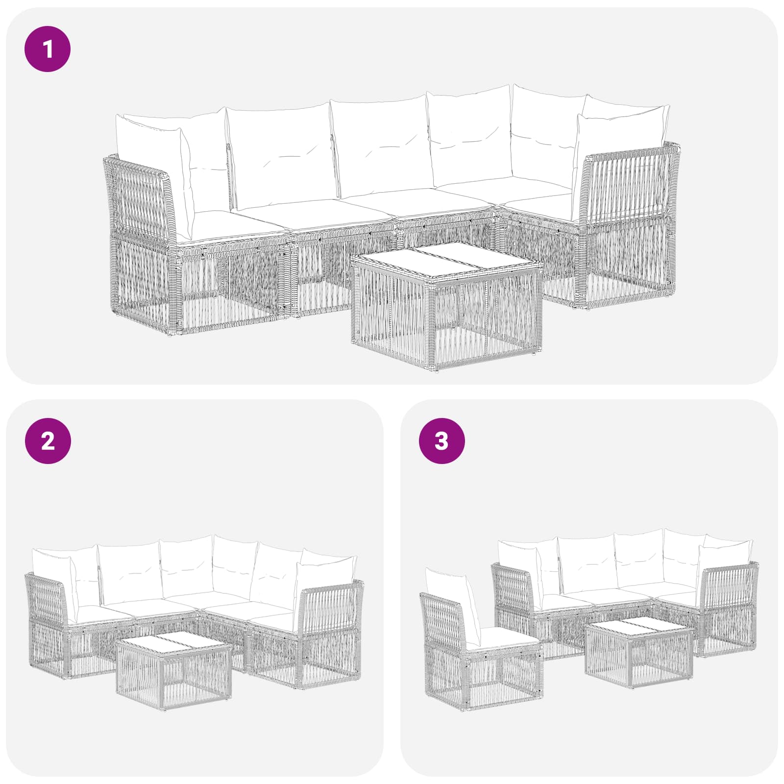 Gartensofa-set 6 pcs Schwarz Poly-Rattan