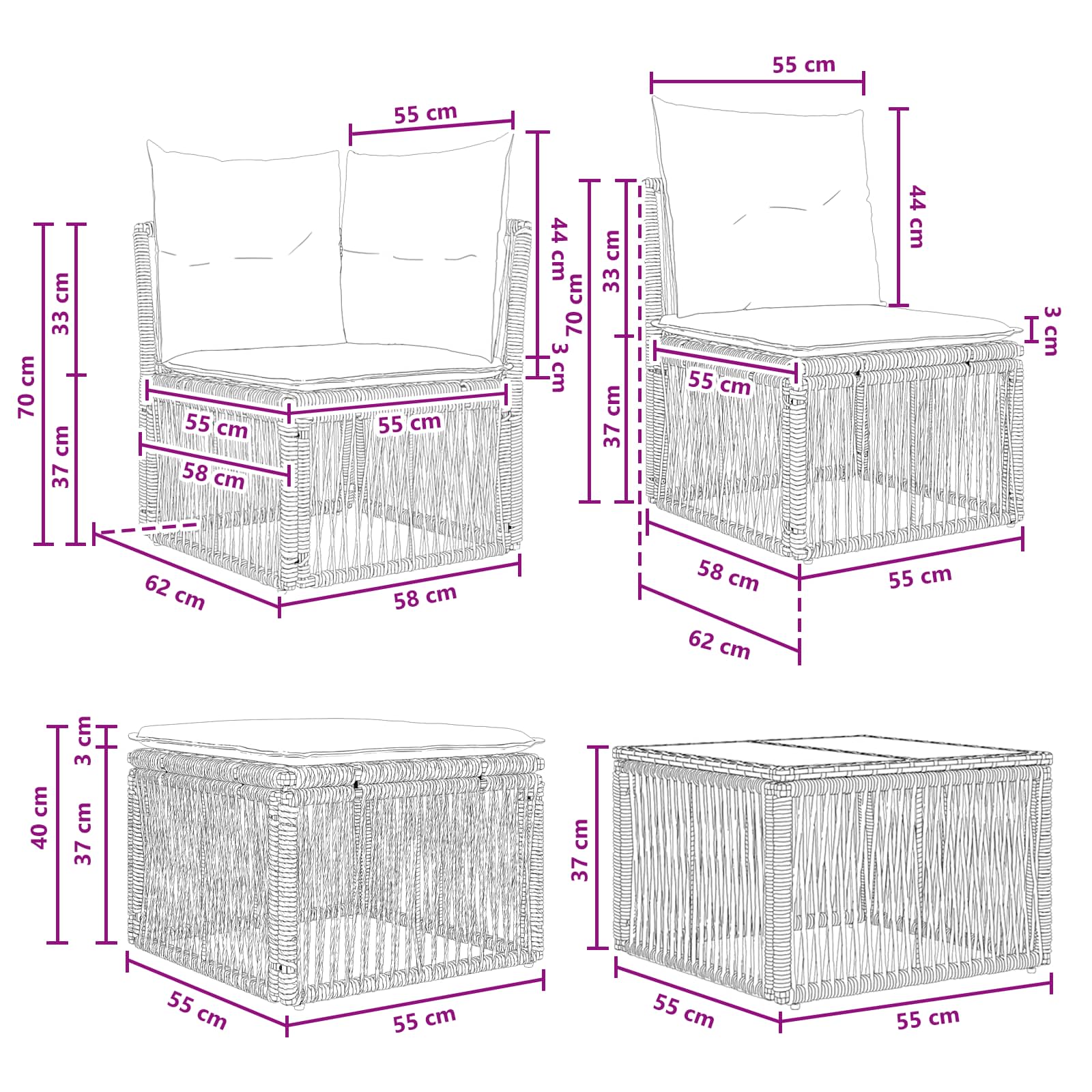 Gartensofa-set 7 pcs Grau Poly-Rattan