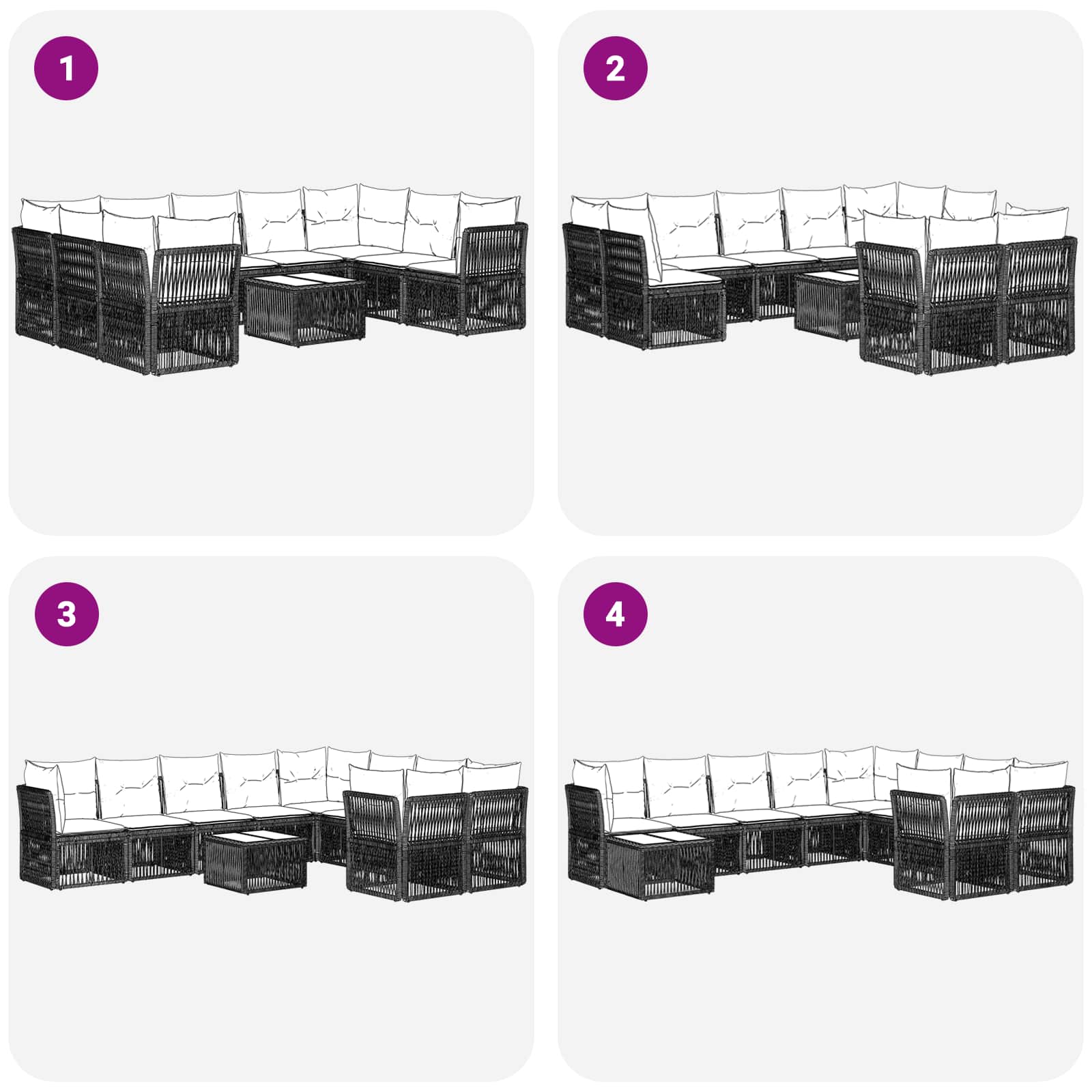 Gartensofa-set 10 pcs Schwarz Poly-Rattan