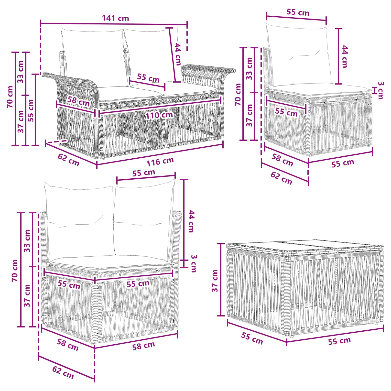 Gartensofa-set 11 pcs Beige Poly-Rattan