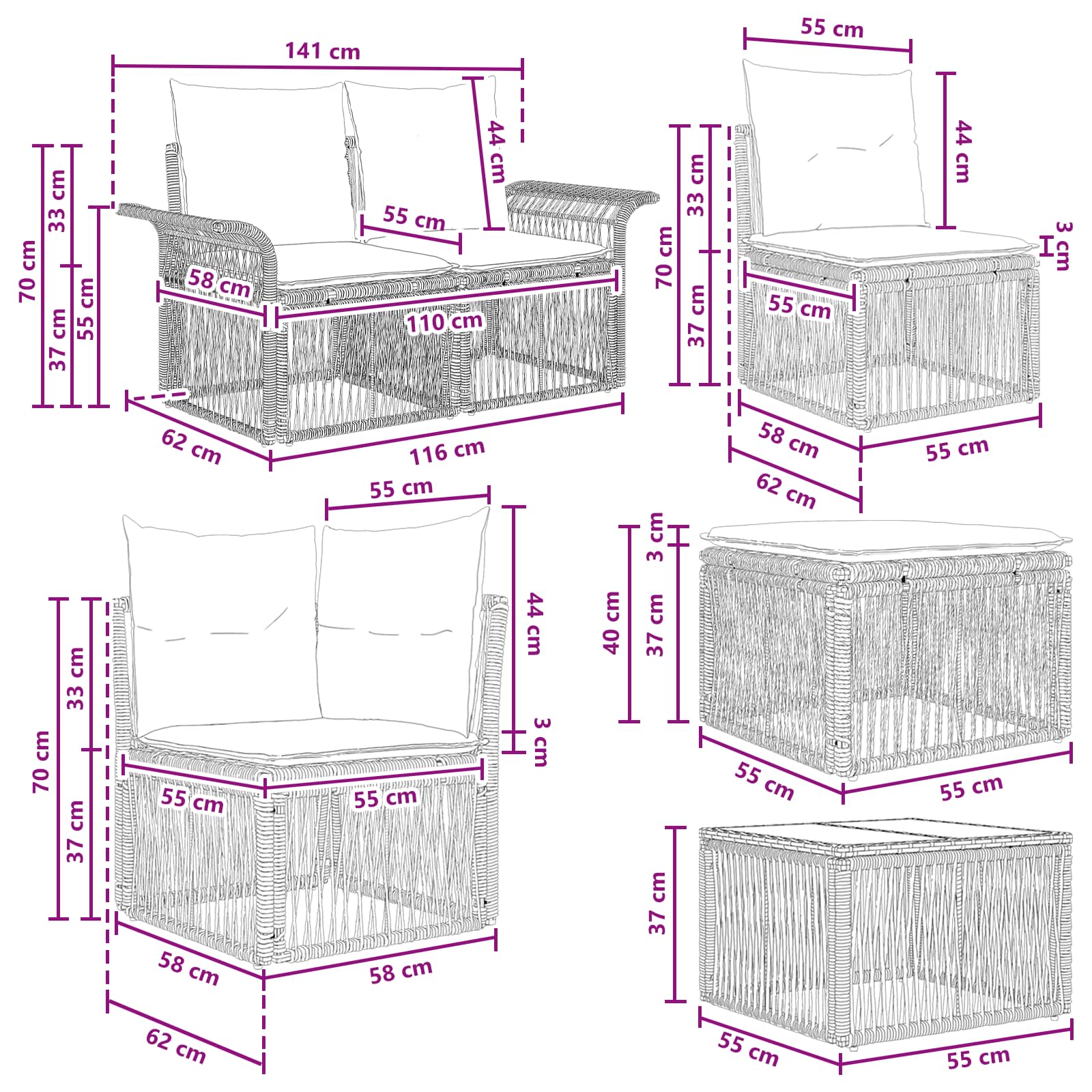 Gartensofa-set 9 pcs Beige Poly-Rattan