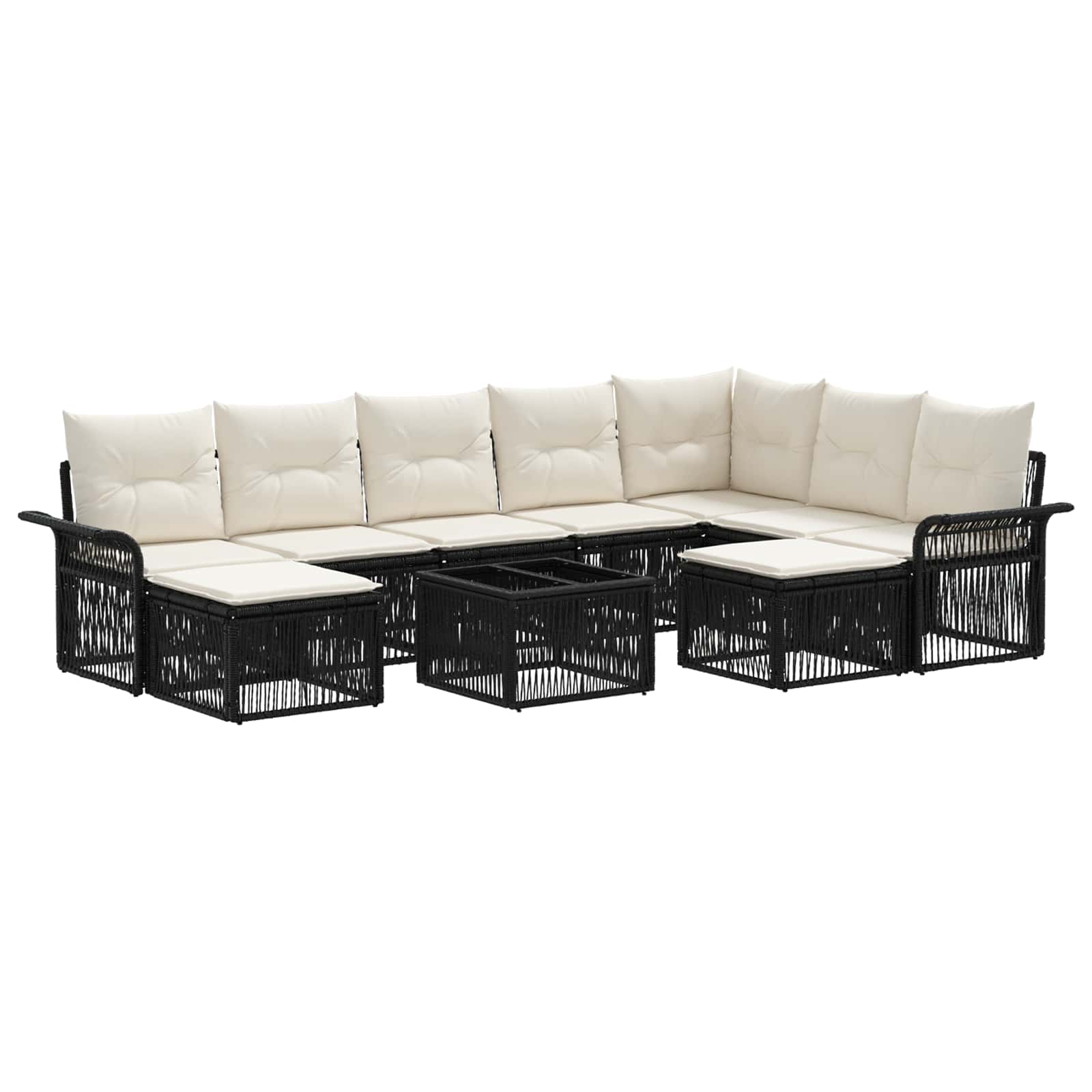 Gartensofa-set 10 pcs Schwarz und Cremeweiß Poly-Rattan