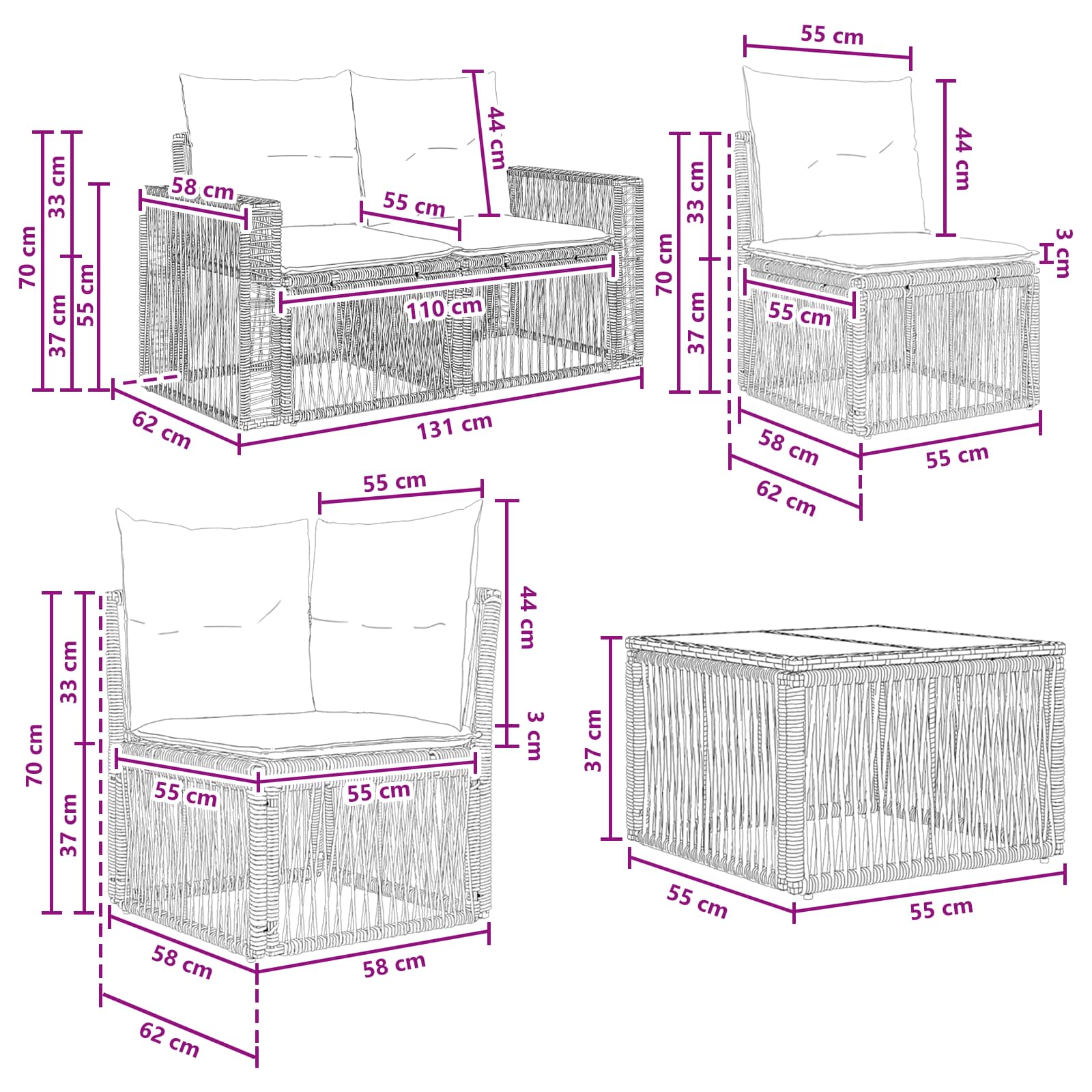 Gartensofa-set 7 pcs Beige und Cremeweiß Poly-Rattan