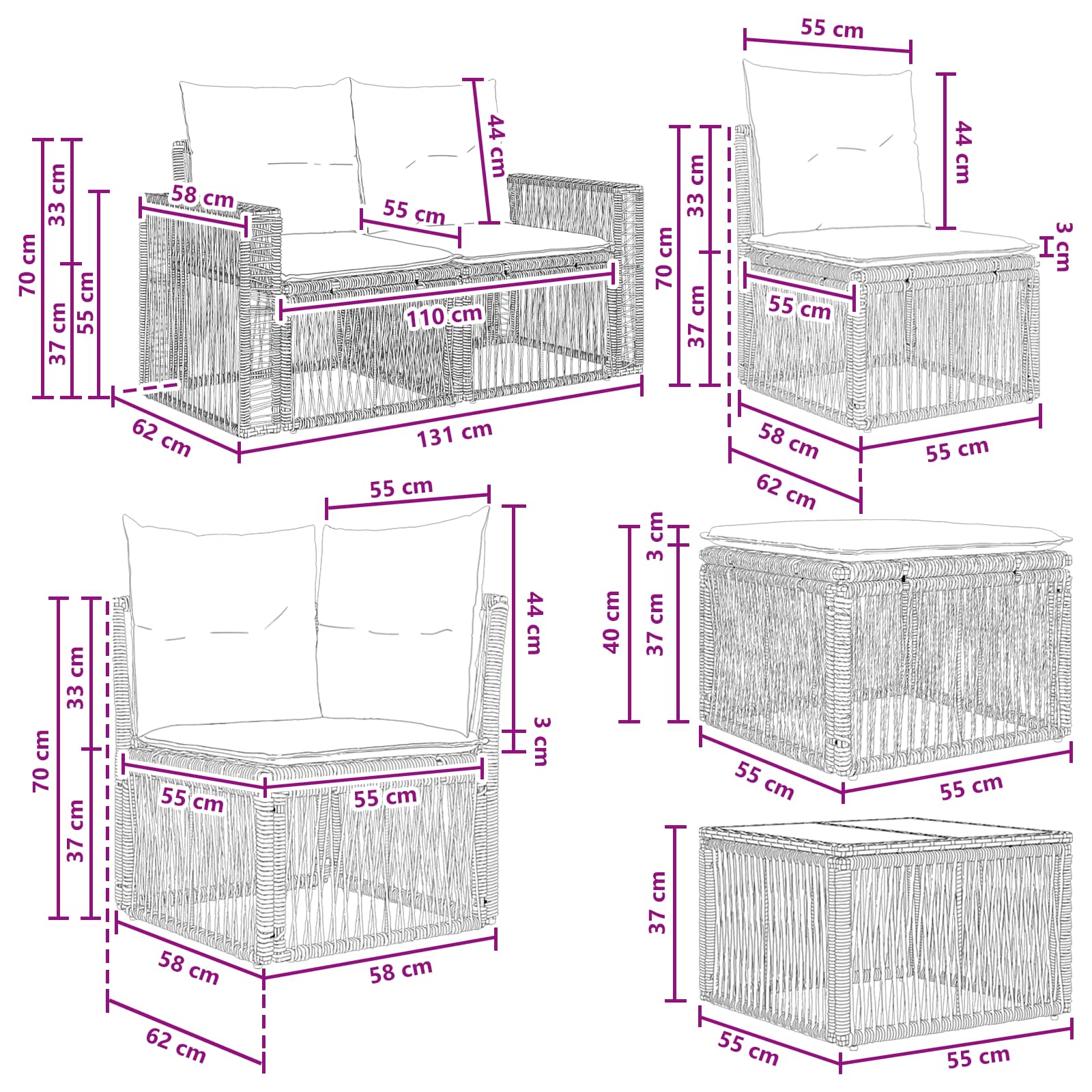 Gartensofa-set 7 pcs Grau und Dunkelgrau Poly-Rattan