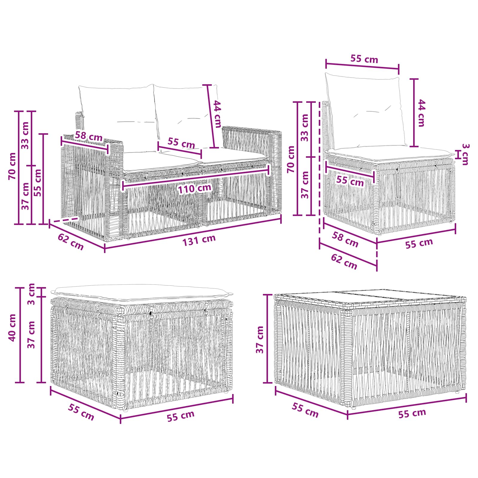 Gartensofa-set 10 pcs Grau und Dunkelgrau Poly-Rattan