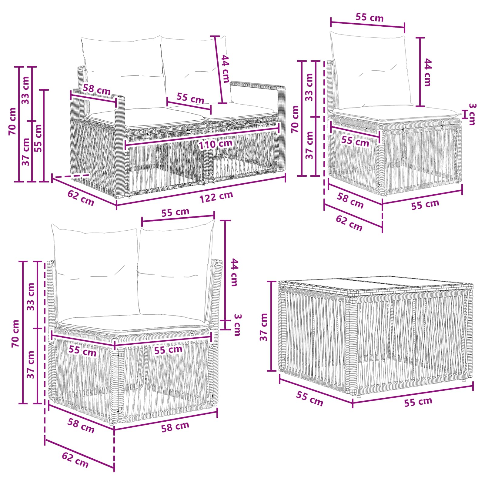 Gartensofa-set 12 pcs Schwarz Poly-Rattan