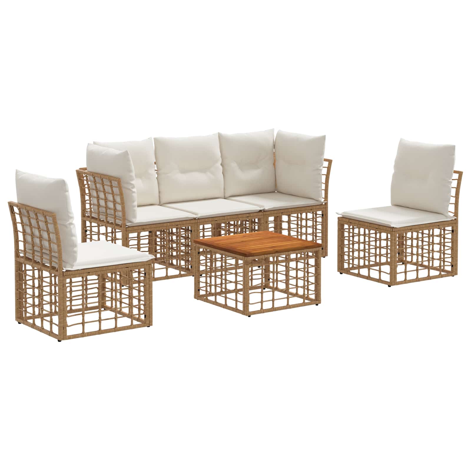 Outdoor-Sofagarnitur 6 pcs Natürlich und Cremweiß Polyester