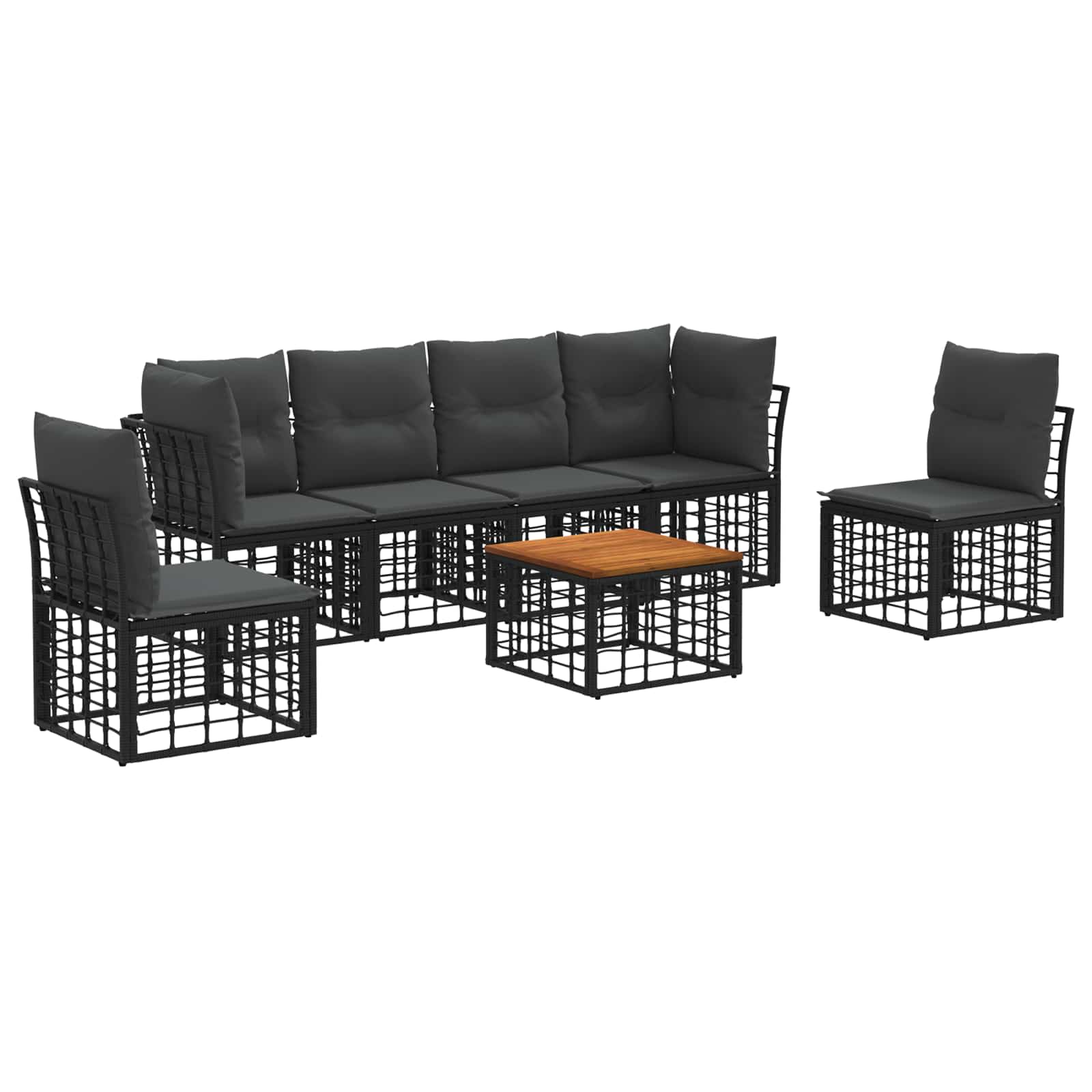 Outdoor-Sofagarnitur 7 pcs Schwarz und Dunkelgrau Polyester