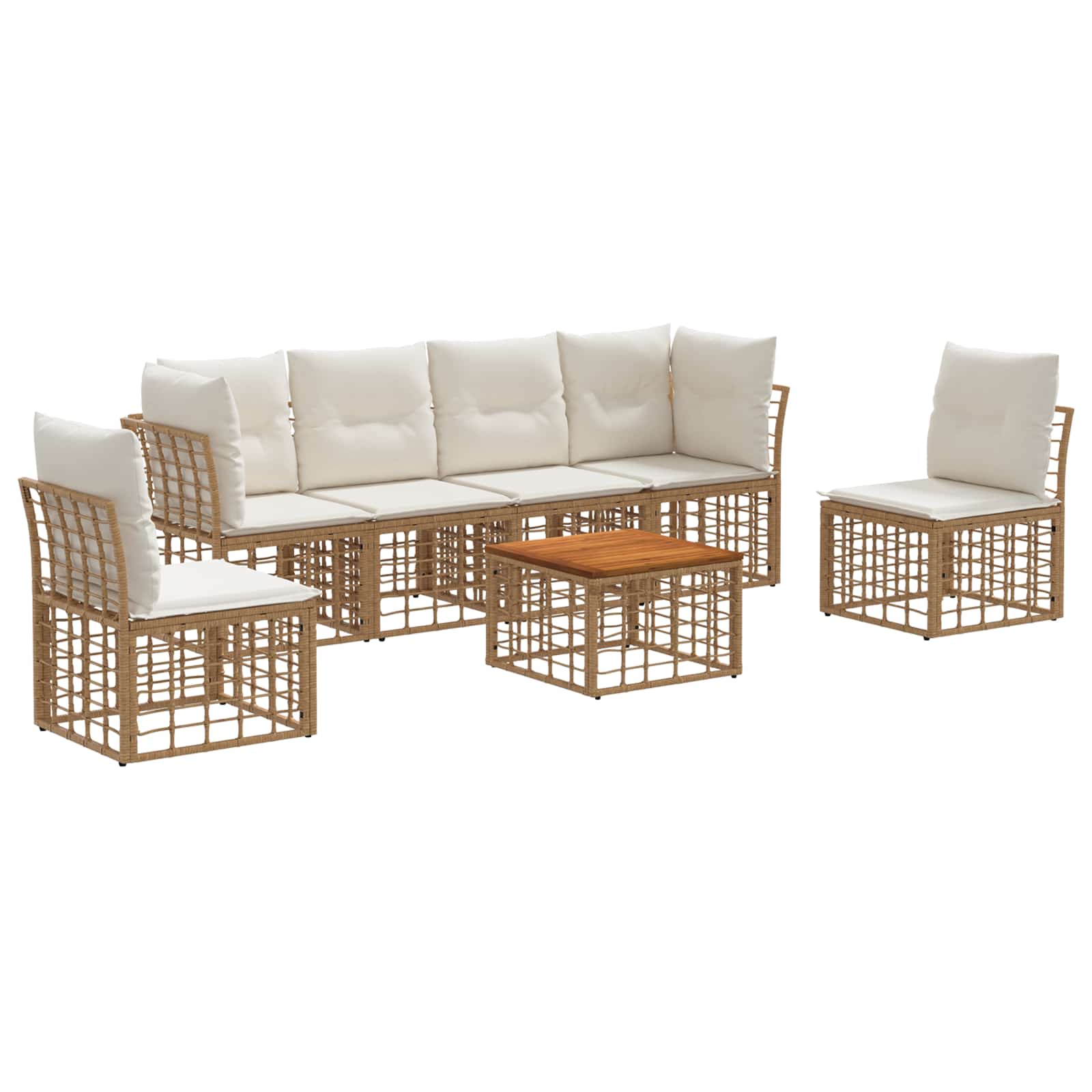 Outdoor-Sofagarnitur 7 pcs Natürlich und Cremweiß Polyester