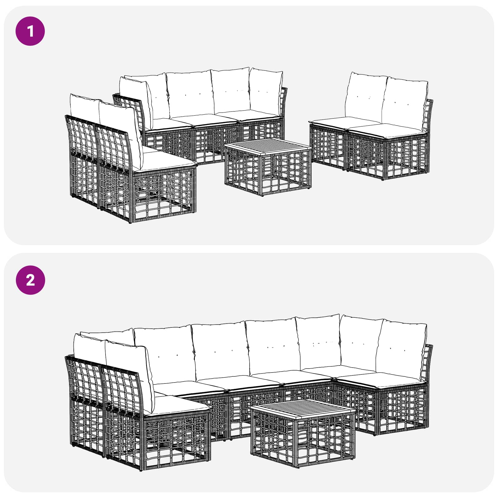 Outdoor-Sofagarnitur 8 pcs Natürlich und Cremweiß Polyester