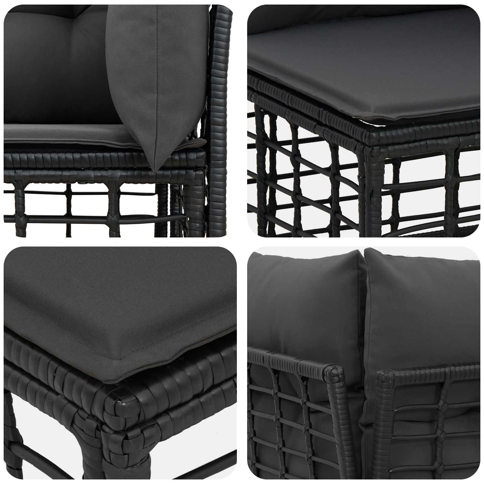Outdoor-Sofagarnitur mit Kissen 3 pcs Schwarz Polyester