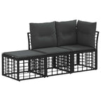 Outdoor-Sofagarnitur mit Kissen 3 pcs Schwarz Polyester
