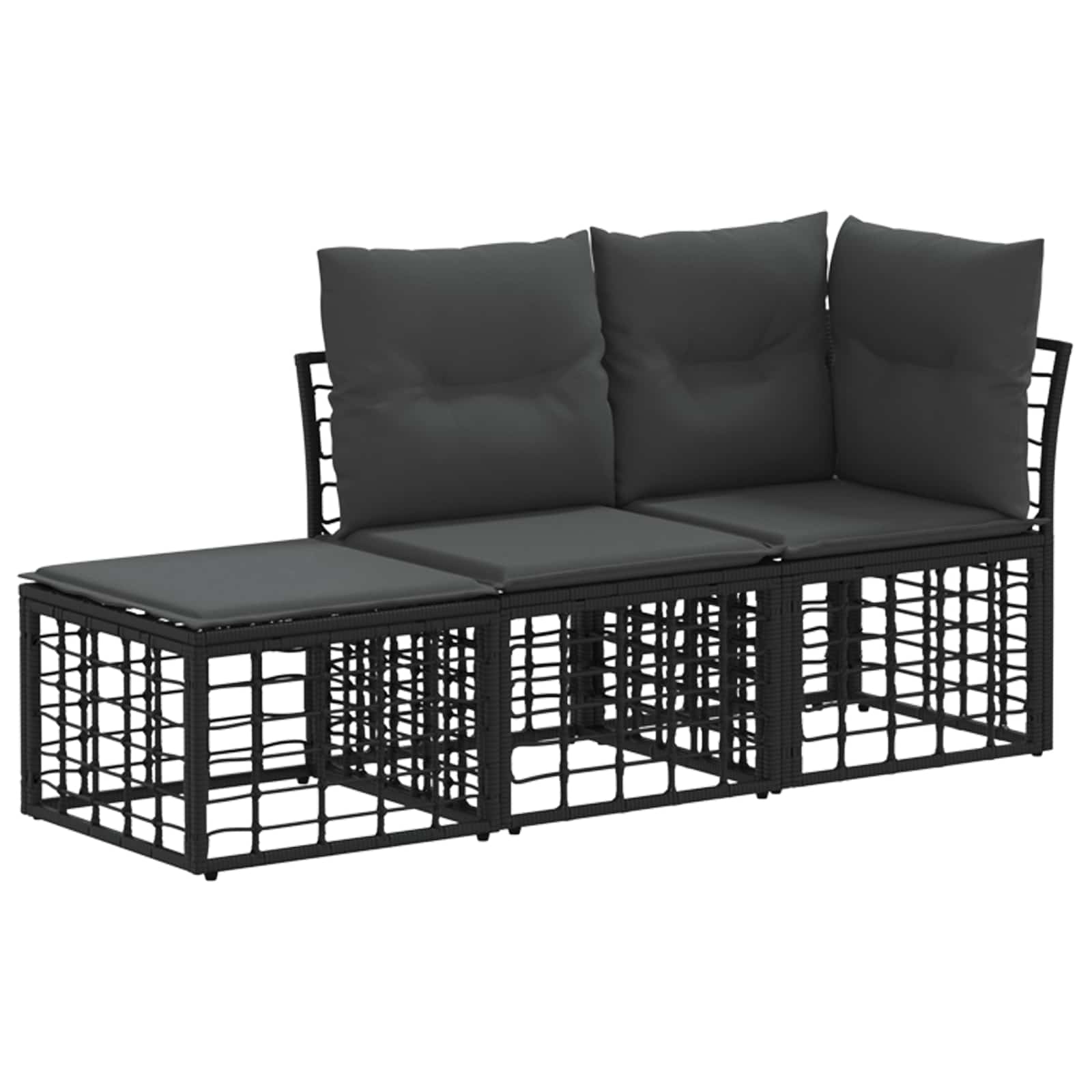 Outdoor-Sofagarnitur mit Kissen 3 pcs Schwarz Polyester