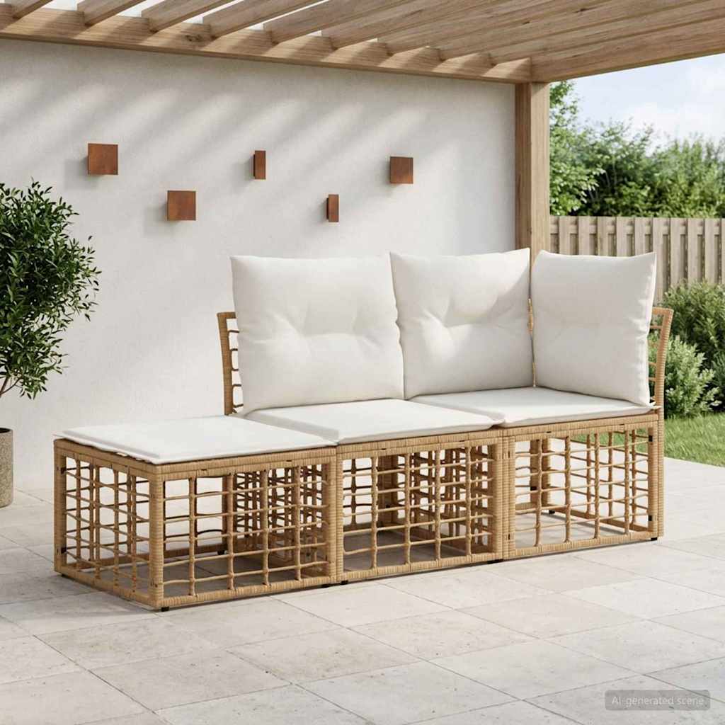 Outdoor-Sofagarnitur mit Kissen 3 pcs Natur Polyester