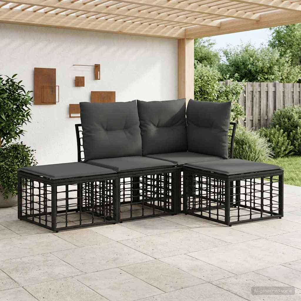 Outdoor-Sofagarnitur Schwarz Polyester