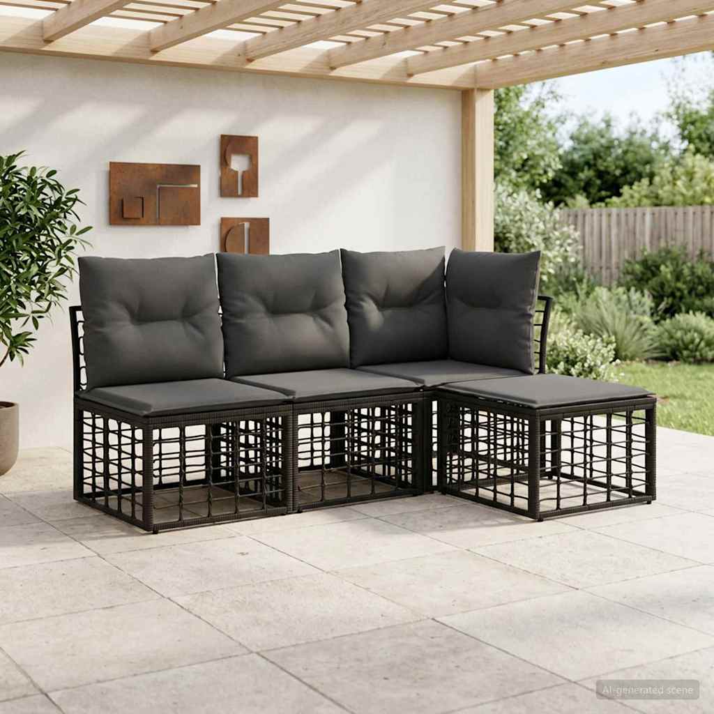 Outdoor-Sofagarnitur Schwarz Polyester