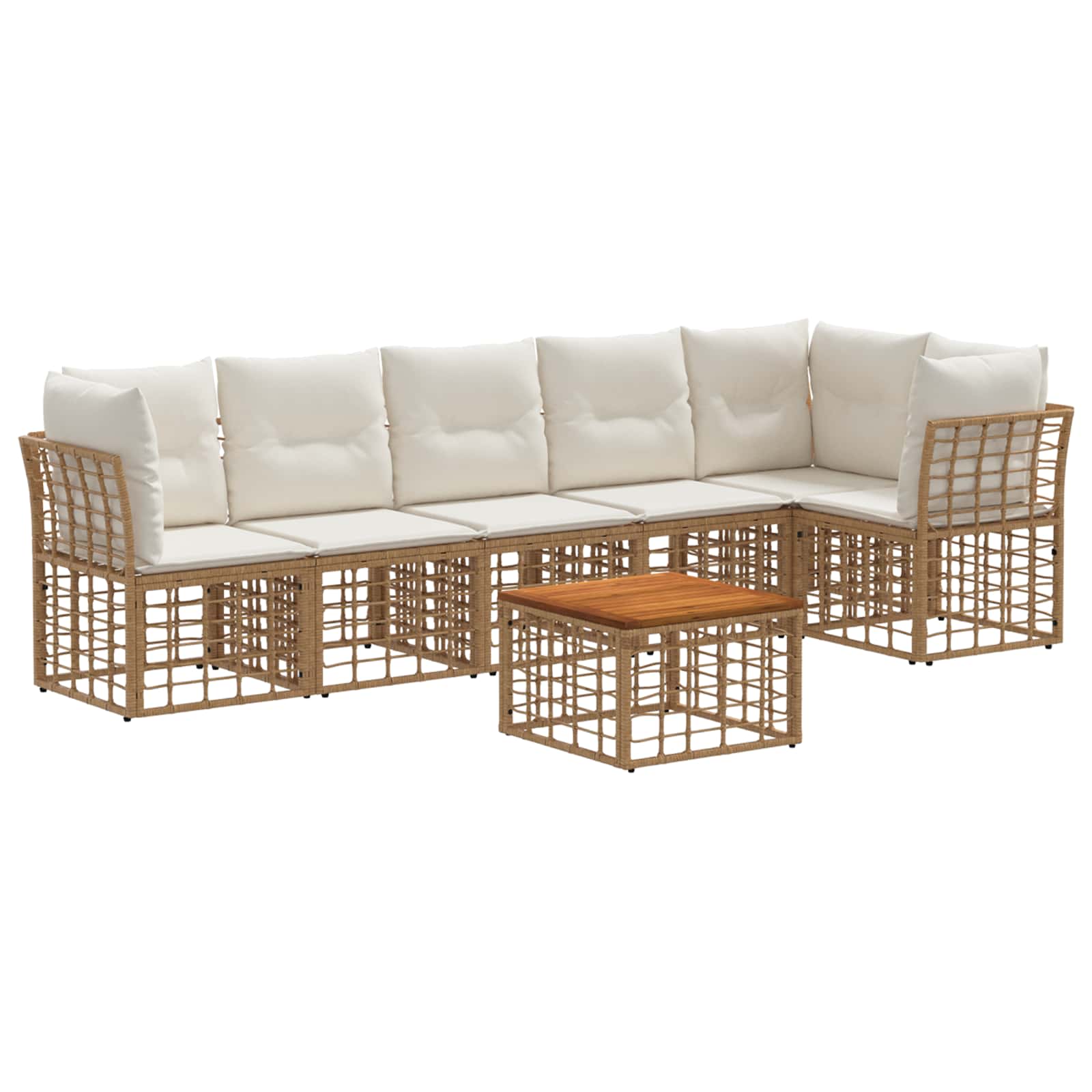 Gartensofa-set 7 pcs Natürlich und Cremweiß Poly-Rattan