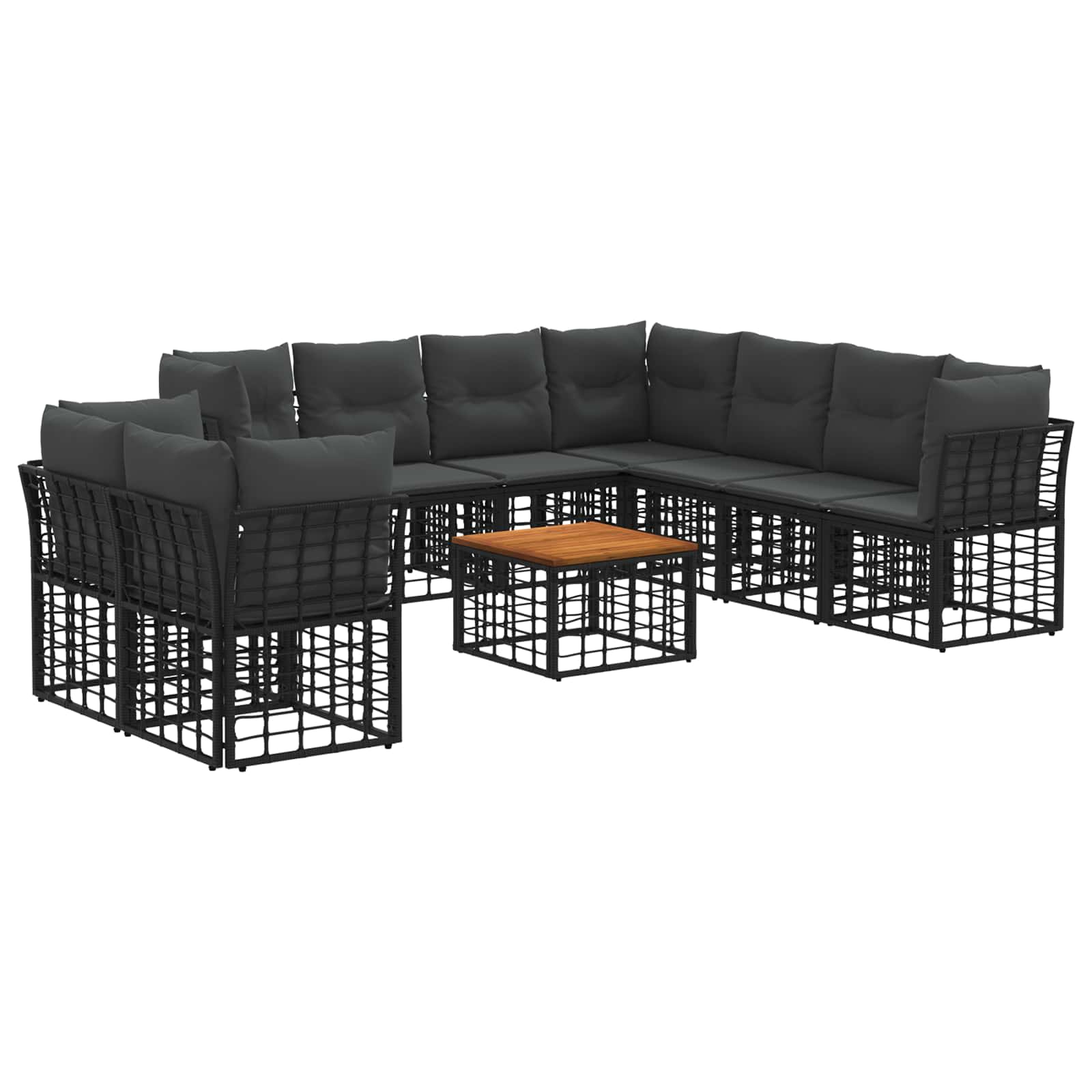 Outdoor-Sofagarnitur 10 pcs Schwarz und Dunkelgrau Polyester