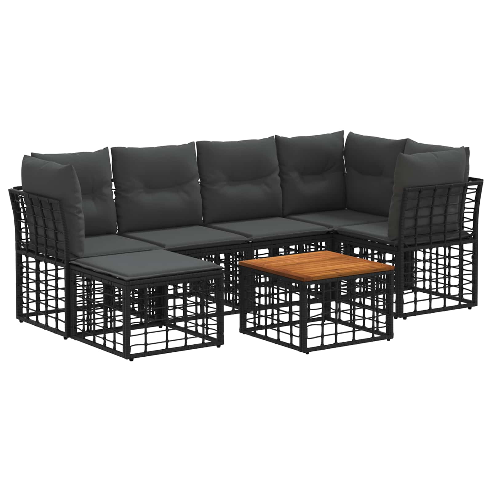 Outdoor-Sofagarnitur 7 pcs Schwarz und Dunkelgrau Polyester