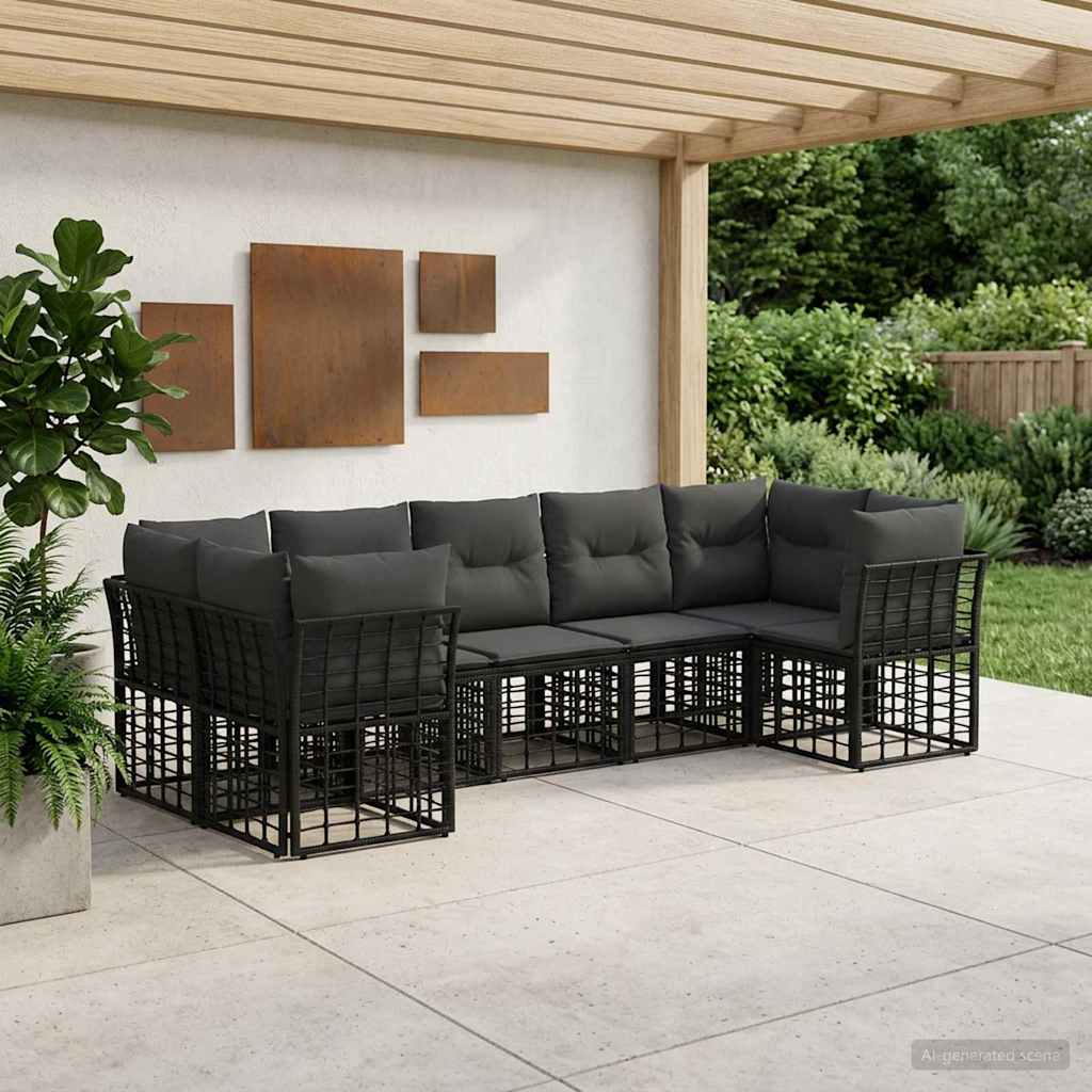 Outdoor-Sofagarnitur 7 pcs Schwarz und Dunkelgrau Polyester