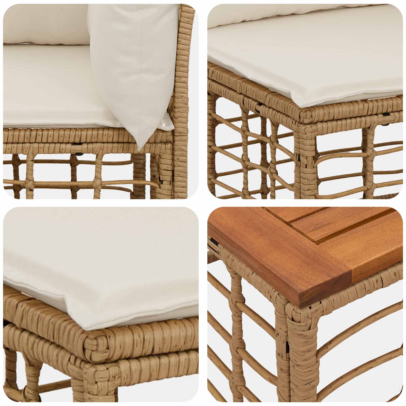 Outdoor-Sofagarnitur 11 pcs Natürlich und Cremweiß Polyester
