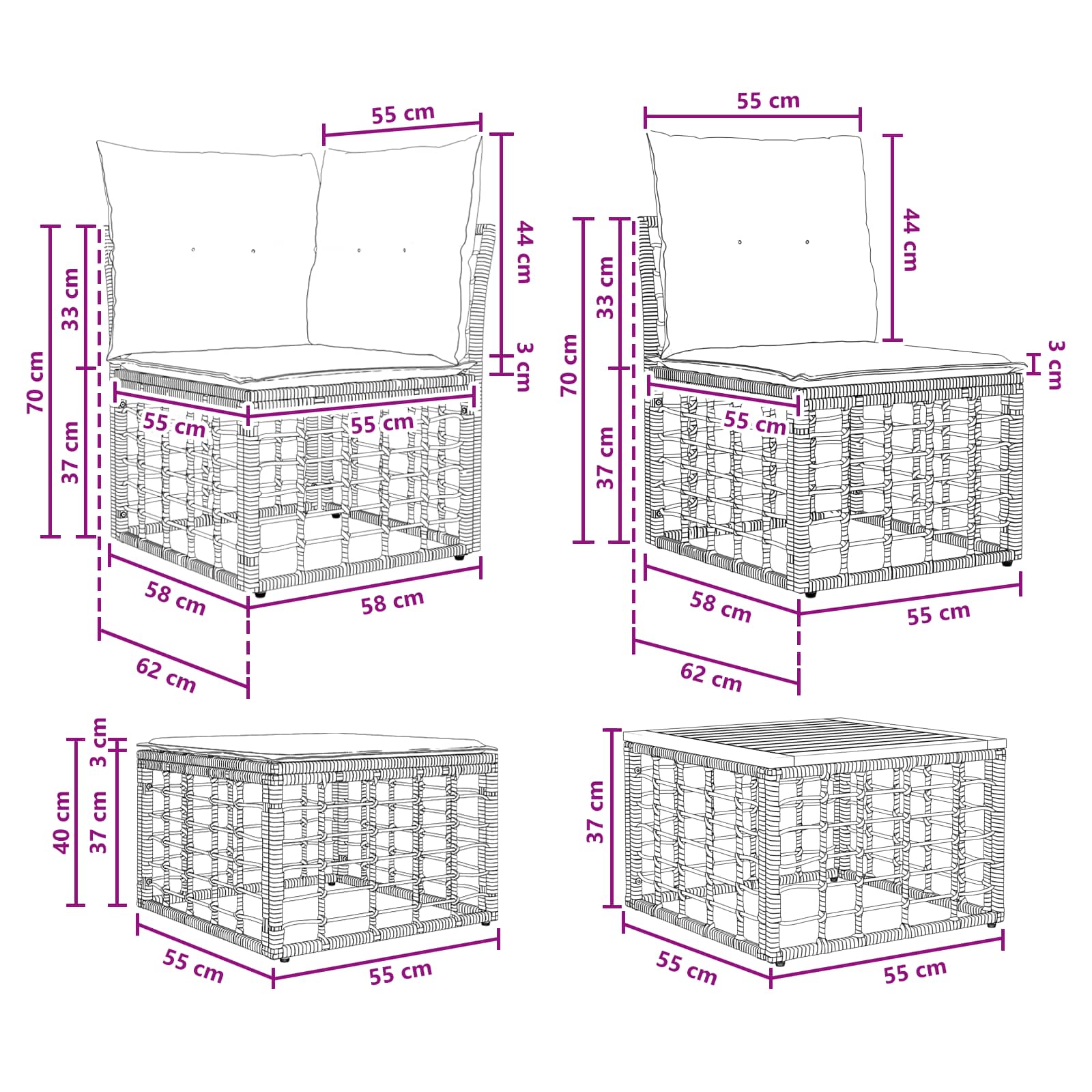 Outdoor-Sofagarnitur 11 pcs Natürlich und Cremweiß Polyester