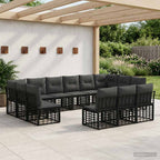 Outdoor-Sofagarnitur Schwarz und Dunkelgrau Polyester
