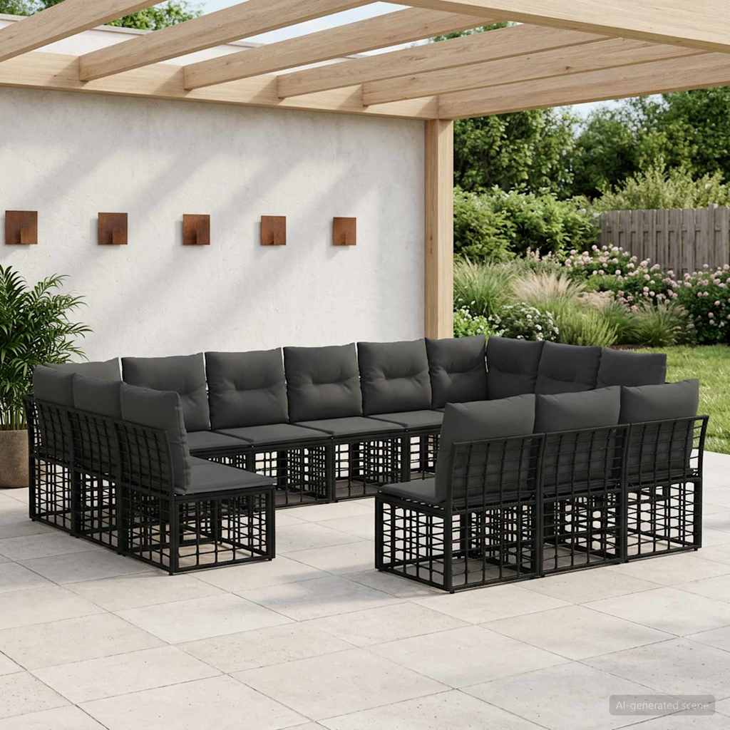 Outdoor-Sofagarnitur Schwarz und Dunkelgrau Polyester