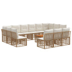 Outdoor-Sofagarnitur 14 pcs Natürlich und Cremweiß Polyester