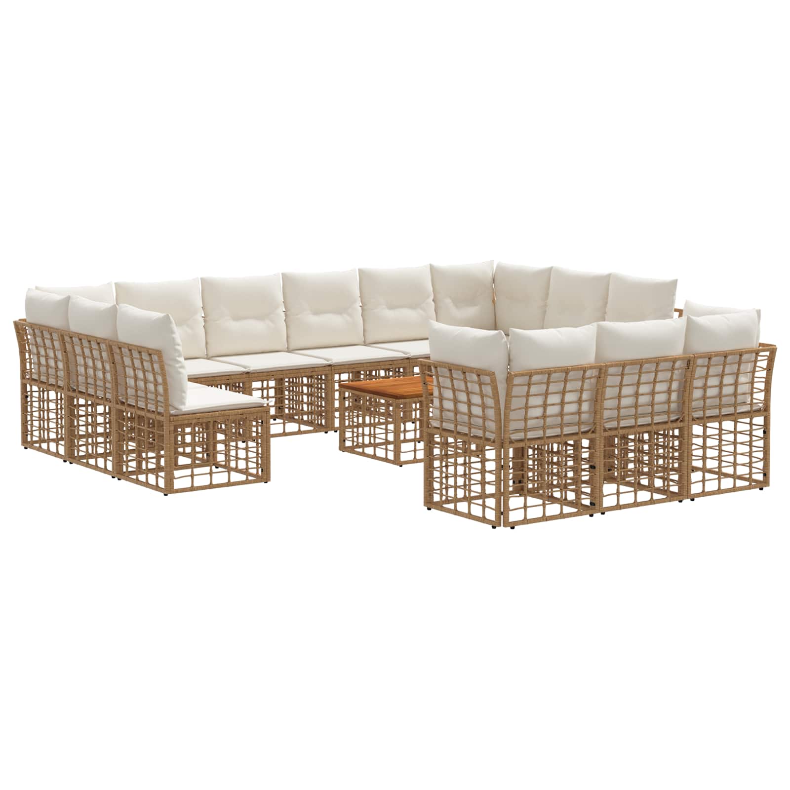 Outdoor-Sofagarnitur 14 pcs Natürlich und Cremweiß Polyester
