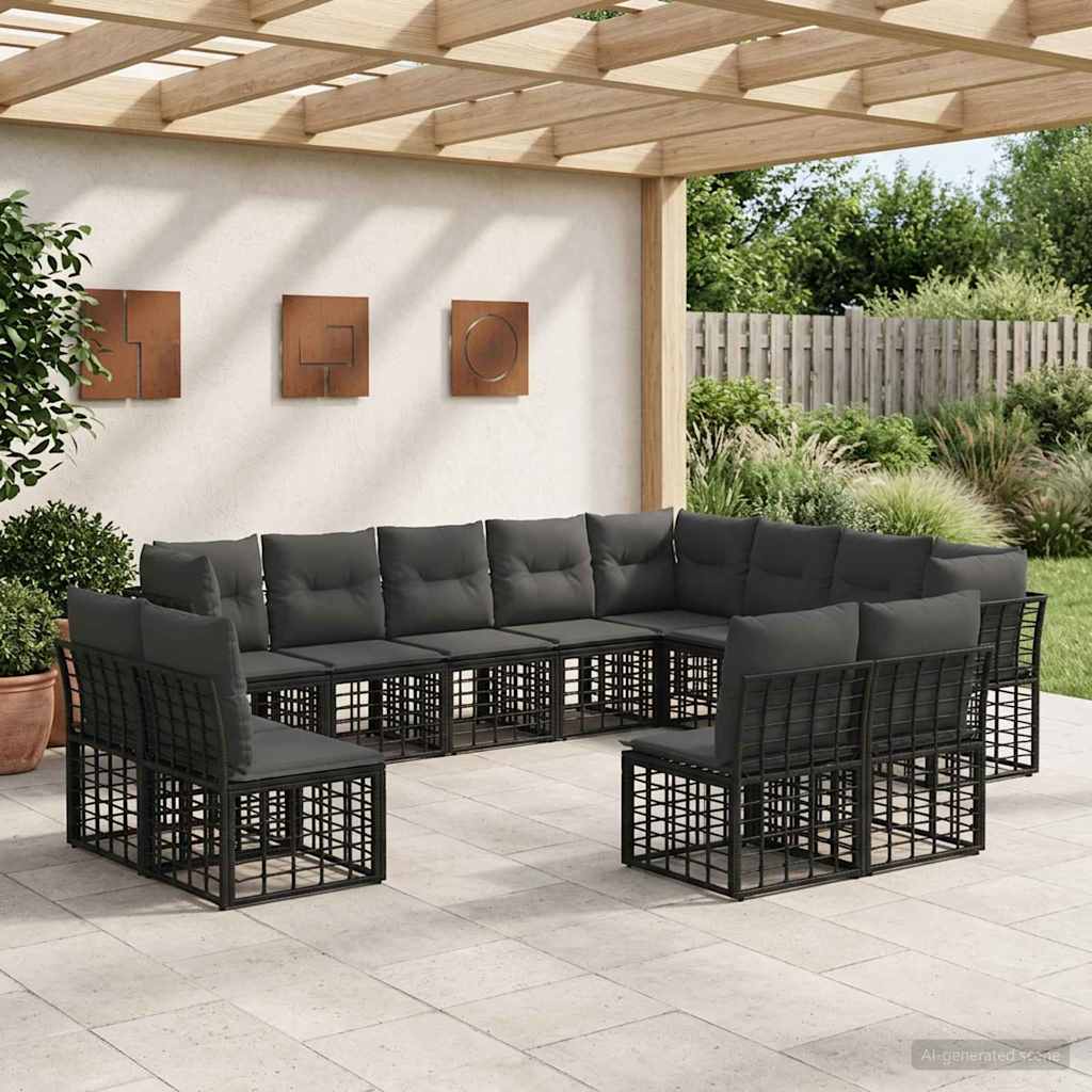 Outdoor-Sofagarnitur Schwarz und Dunkelgrau Polyester