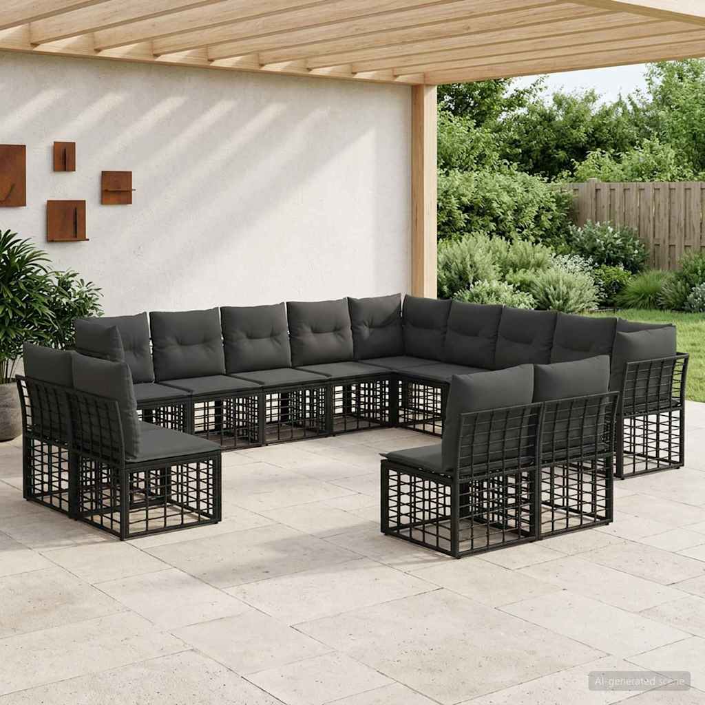 Outdoor-Sofagarnitur Schwarz und Dunkelgrau Polyester