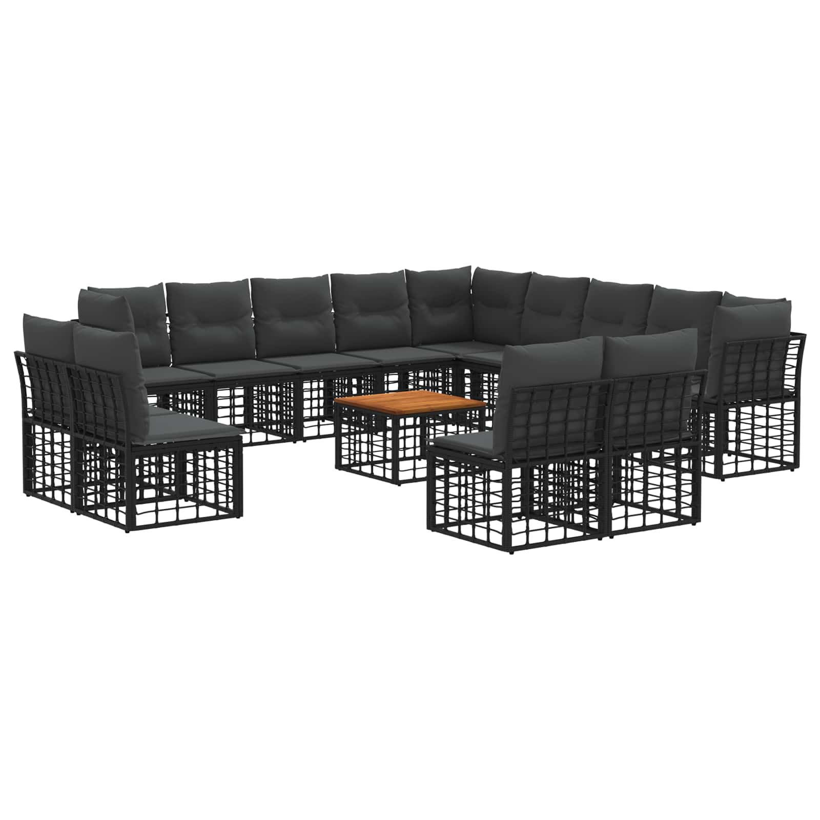 Outdoor-Sofagarnitur 14 pcs Schwarz und Dunkelgrau Polyester