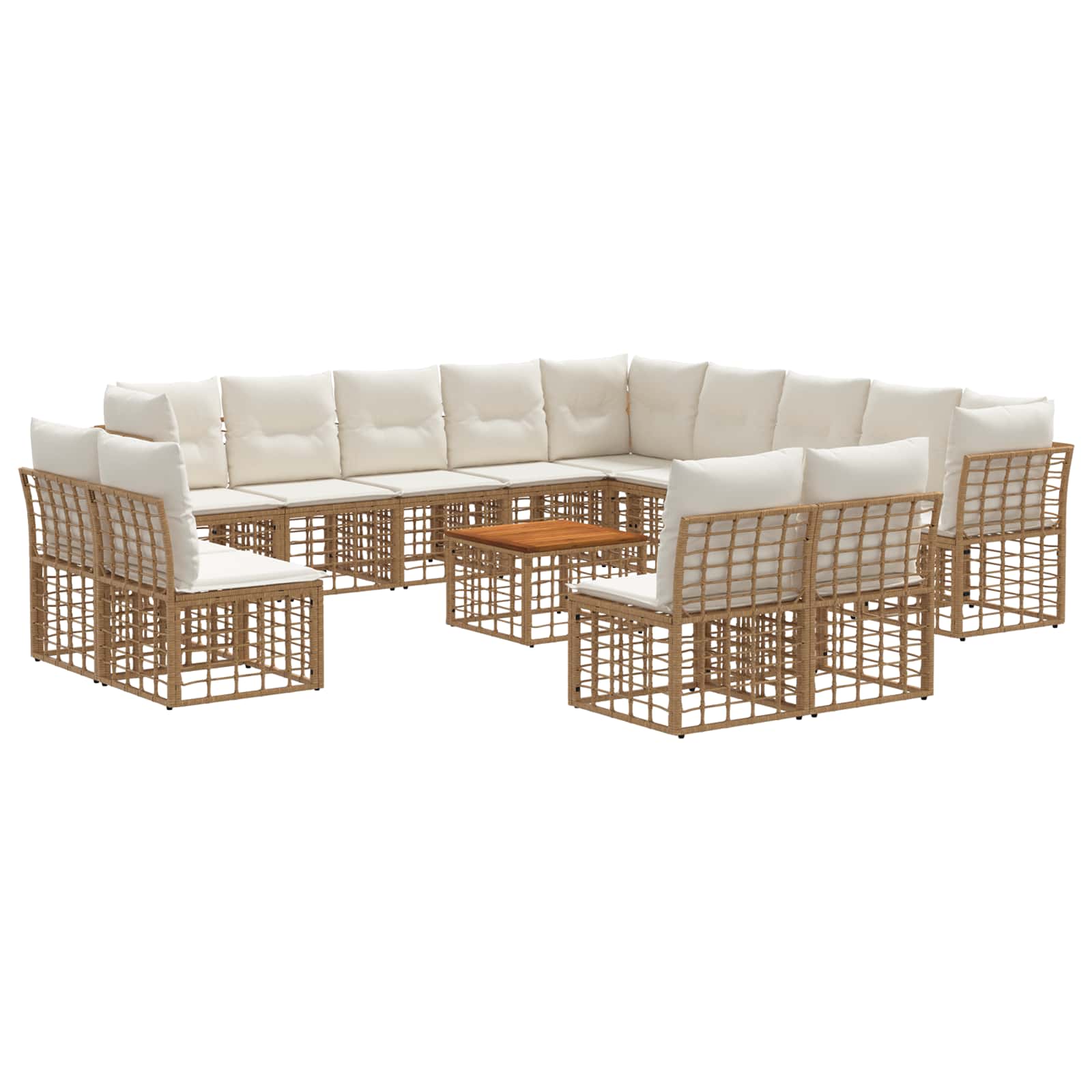 Outdoor-Sofagarnitur 14 pcs Natürlich und Cremweiß Polyester