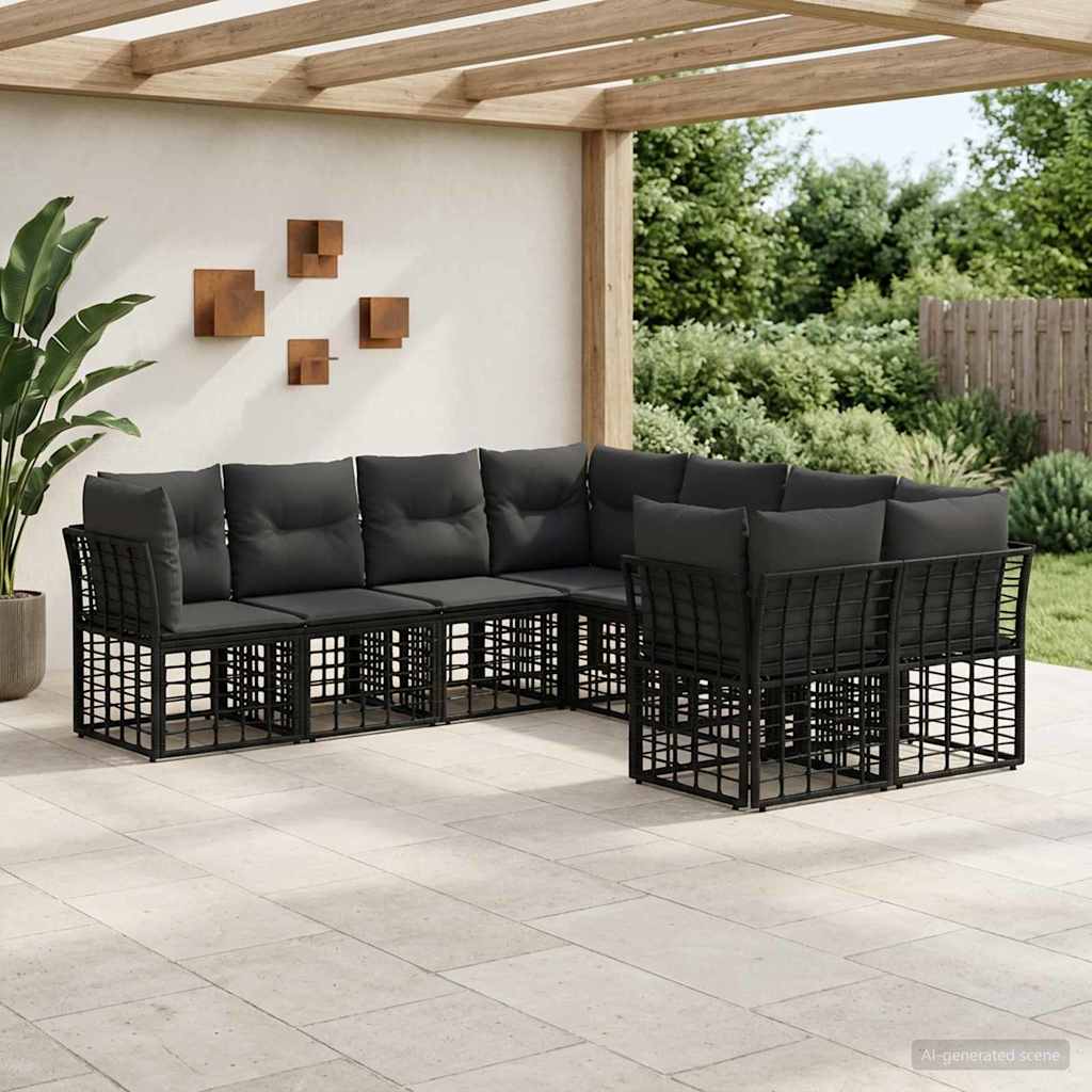 Outdoor-Sofagarnitur 8 pcs Schwarz und Dunkelgrau Polyester