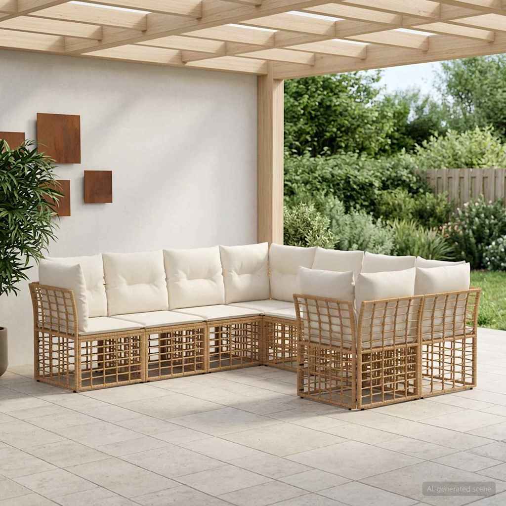 Outdoor-Sofagarnitur 8 pcs Natürlich und Cremweiß Polyester