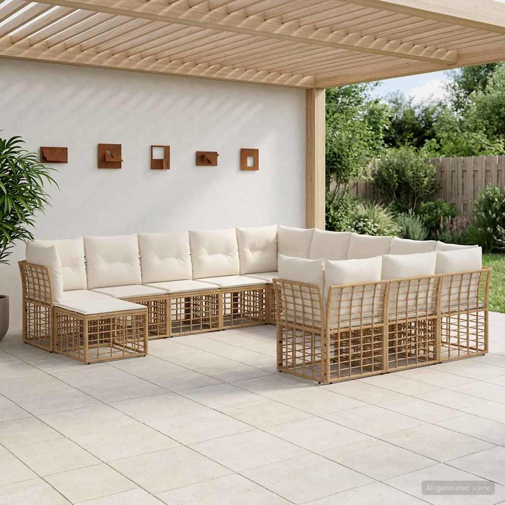 Outdoor-Sofagarnitur 12 pcs Natürlich und Cremweiß Polyester