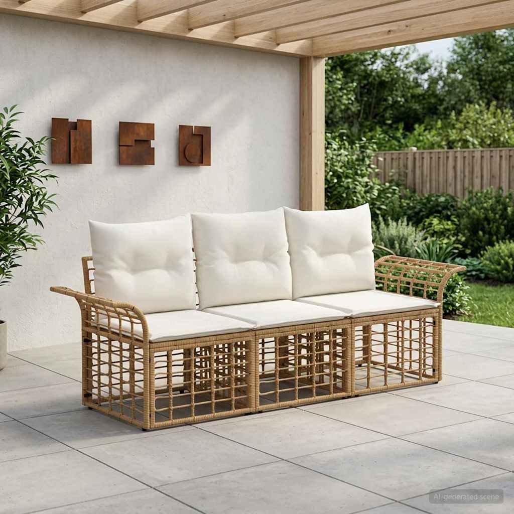 Outdoor-Sofagarnitur 3 pcs Natürlich und Cremweiß Polyester